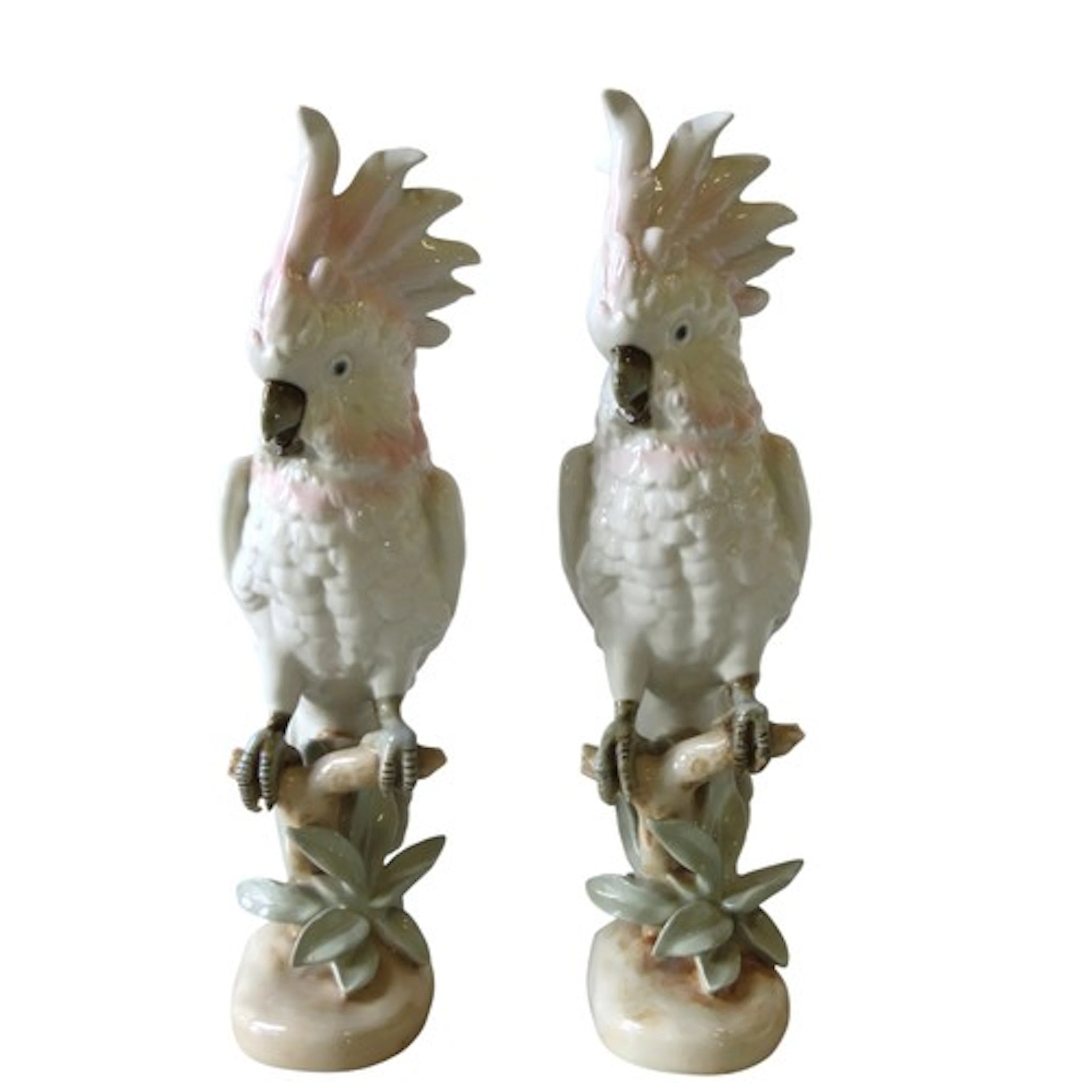TWO ROYAL DUX PORCELAIN MODELS OF COCKATOOS each naturalisti...