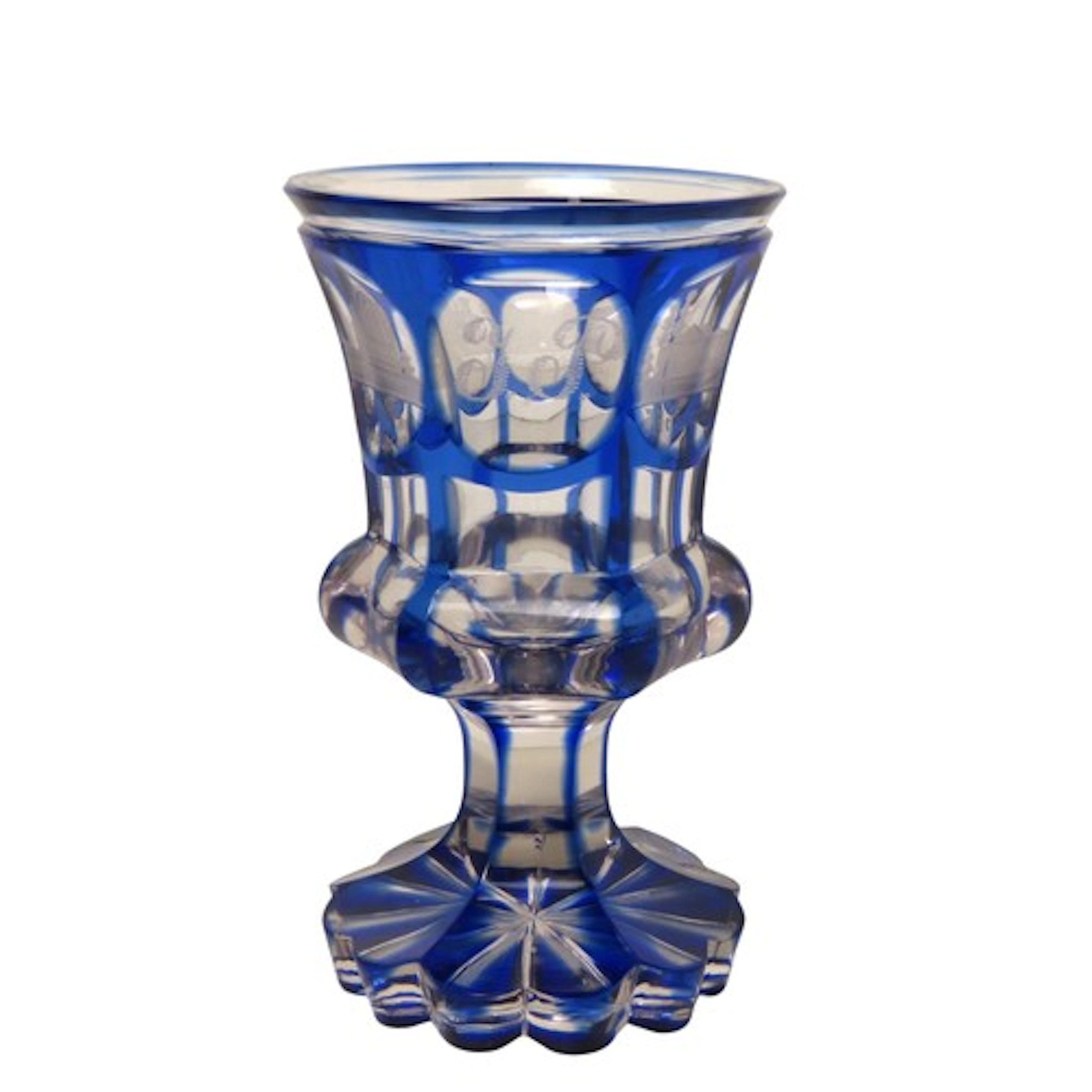 A BOHEMIAN ENGRAVED COBALT BLUE OVERLAID 'SPA' Goblet of fac...