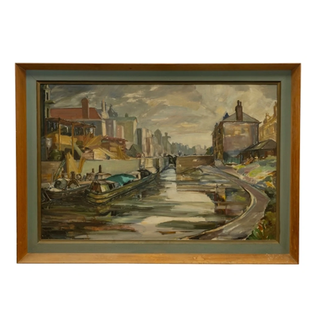 EVELYN HARRIS (British, 20th Century) 'TIMBER YARD' OIL ON B...