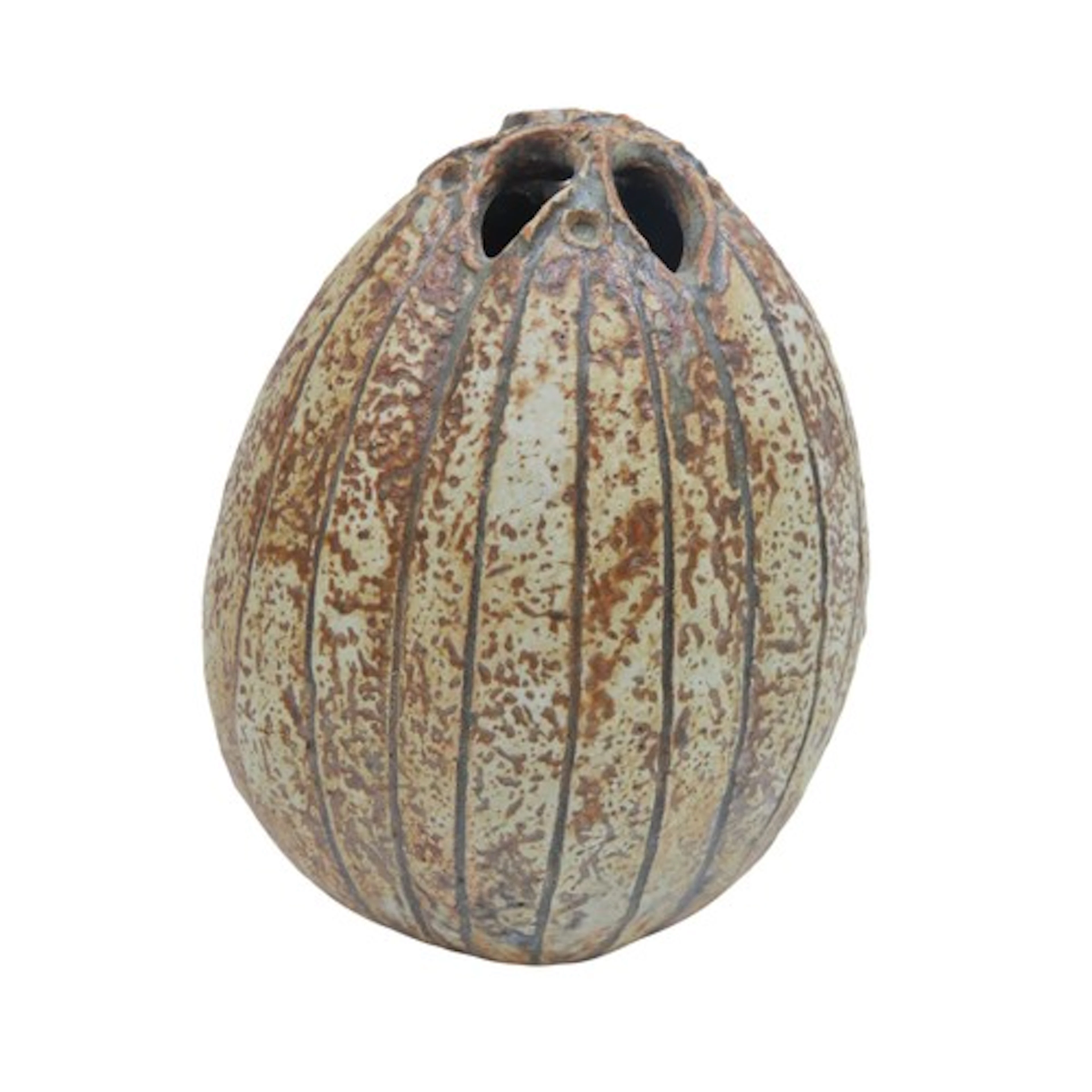 ALAN WALLWORK, STONEWARE SEED POD VESSEL with incised decora...
