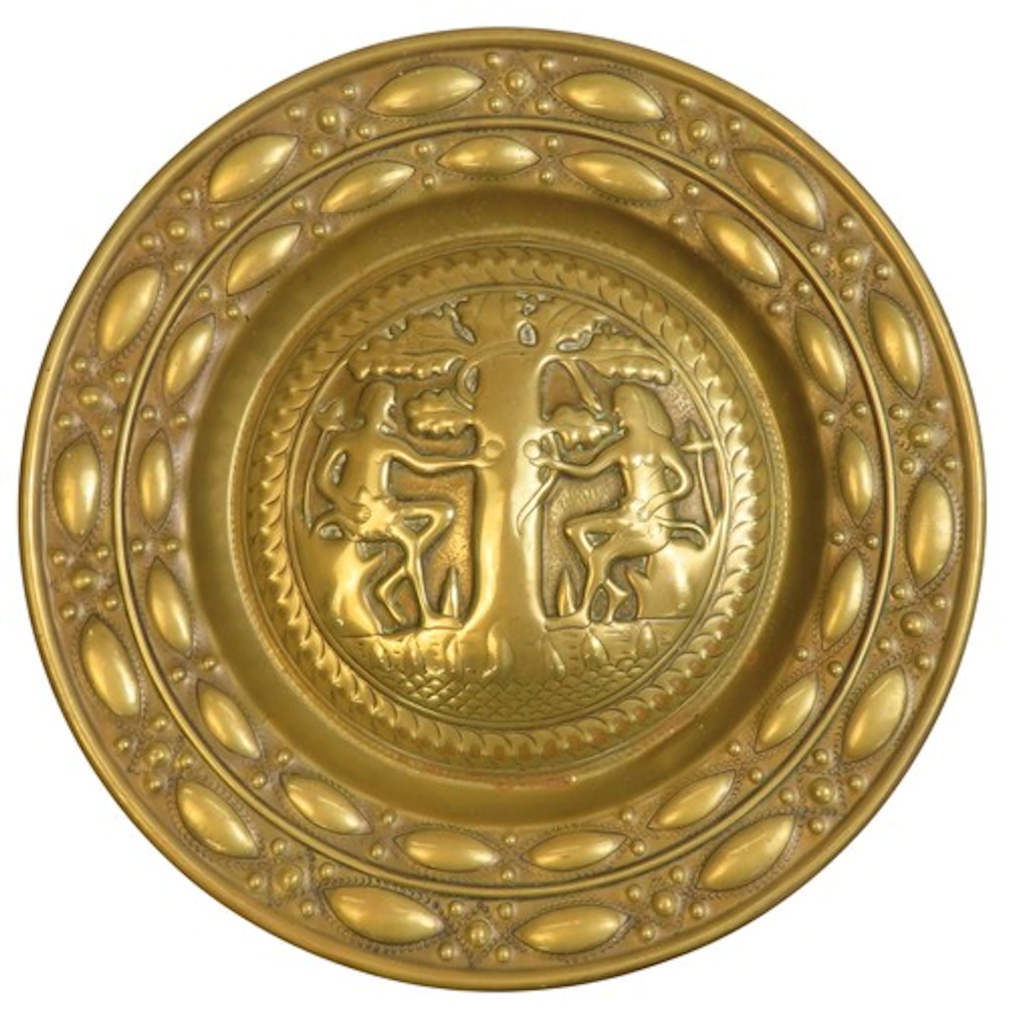 A NUREMBERG TYPE ADAM & EVE BRASS CHARGER, with double l...