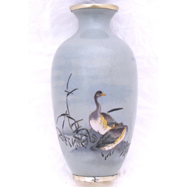 JAPANESE CLOISONNE GEESE WITH GRAY WIRELESS CLOUDS VASE IN ...