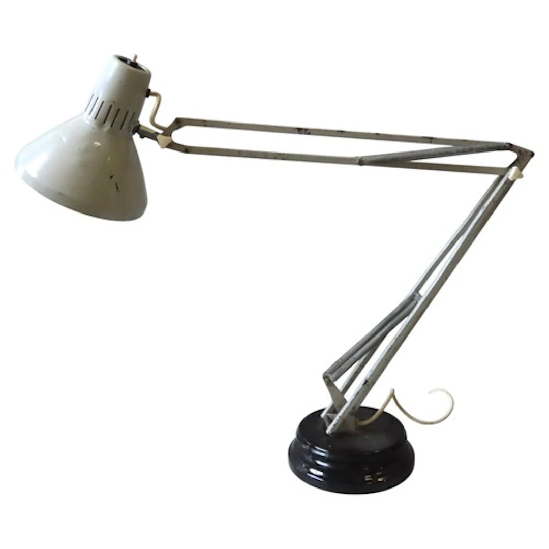 A VINTAGE DESK LAMP, pale grey colour, mounted on a circular...