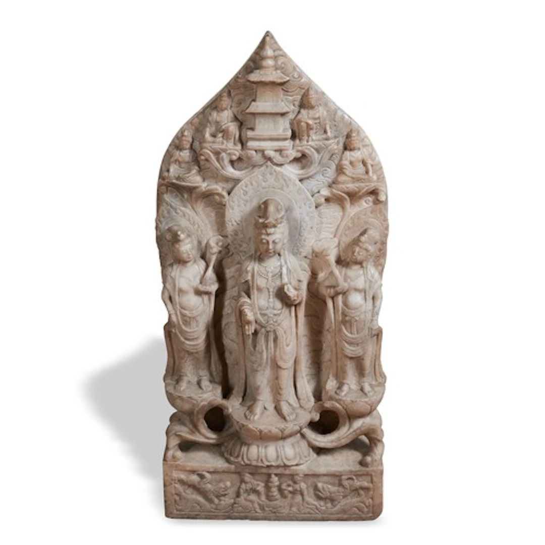 A WHITE MARBLE BUDDHIST STELE QING DYNASTY (1644-1911) 大理石观音...