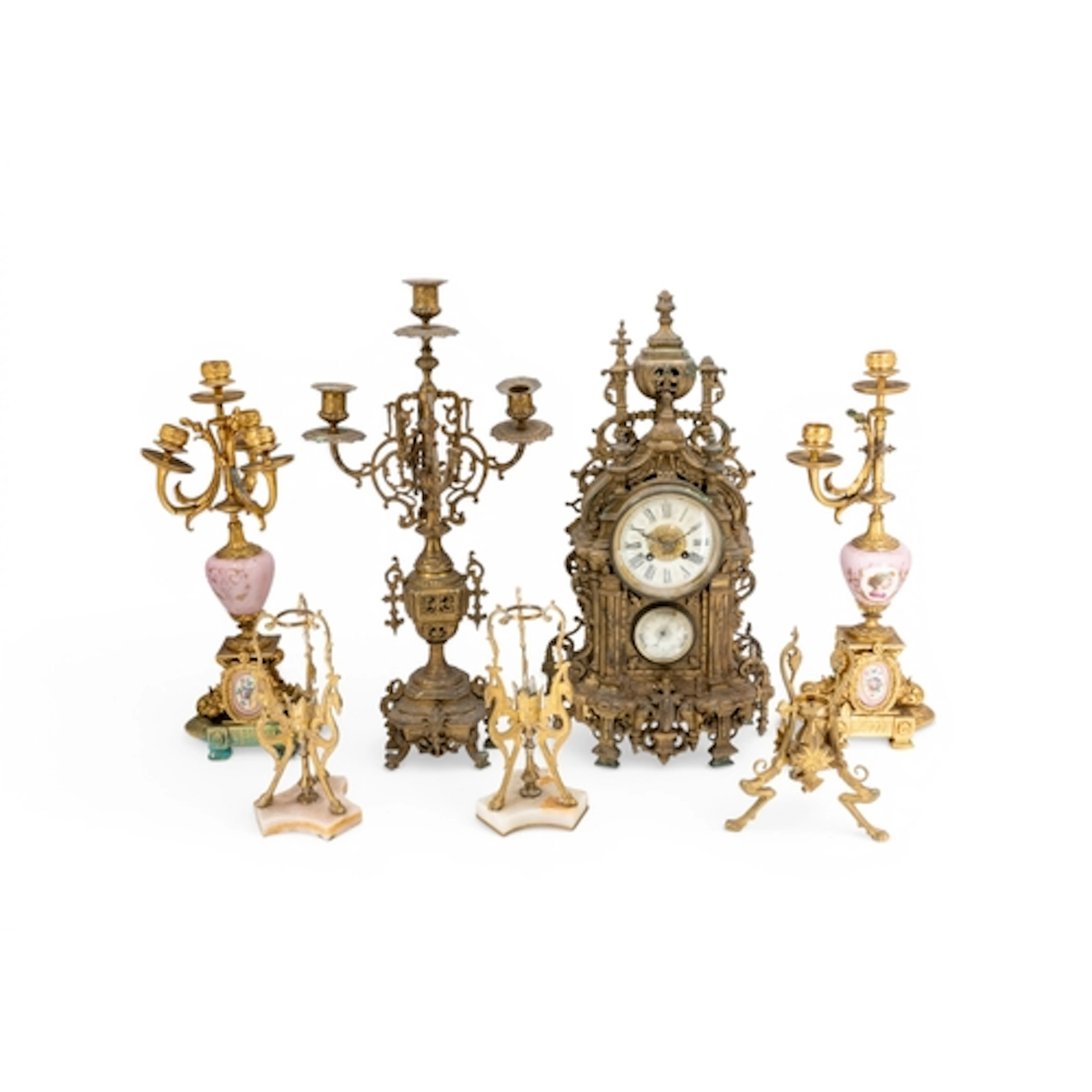 A FRENCH BRASS ARCHITECTURAL MANTEL CLOCK LATE 19TH CENTURY ...
