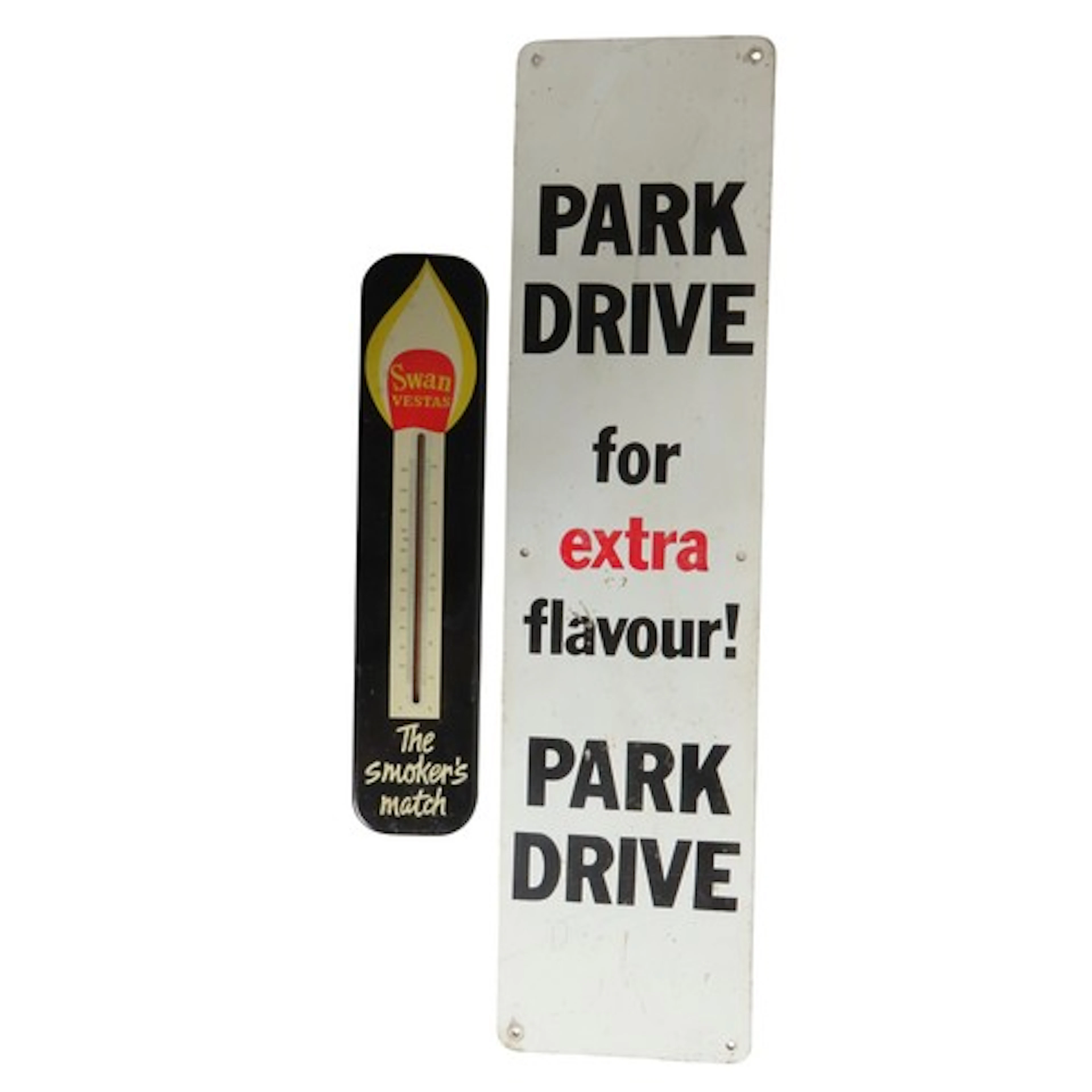 A VINTAGE SWAN VESTAS TIN WALL THERMOMETER ( 38 x 8.3 cm) t...