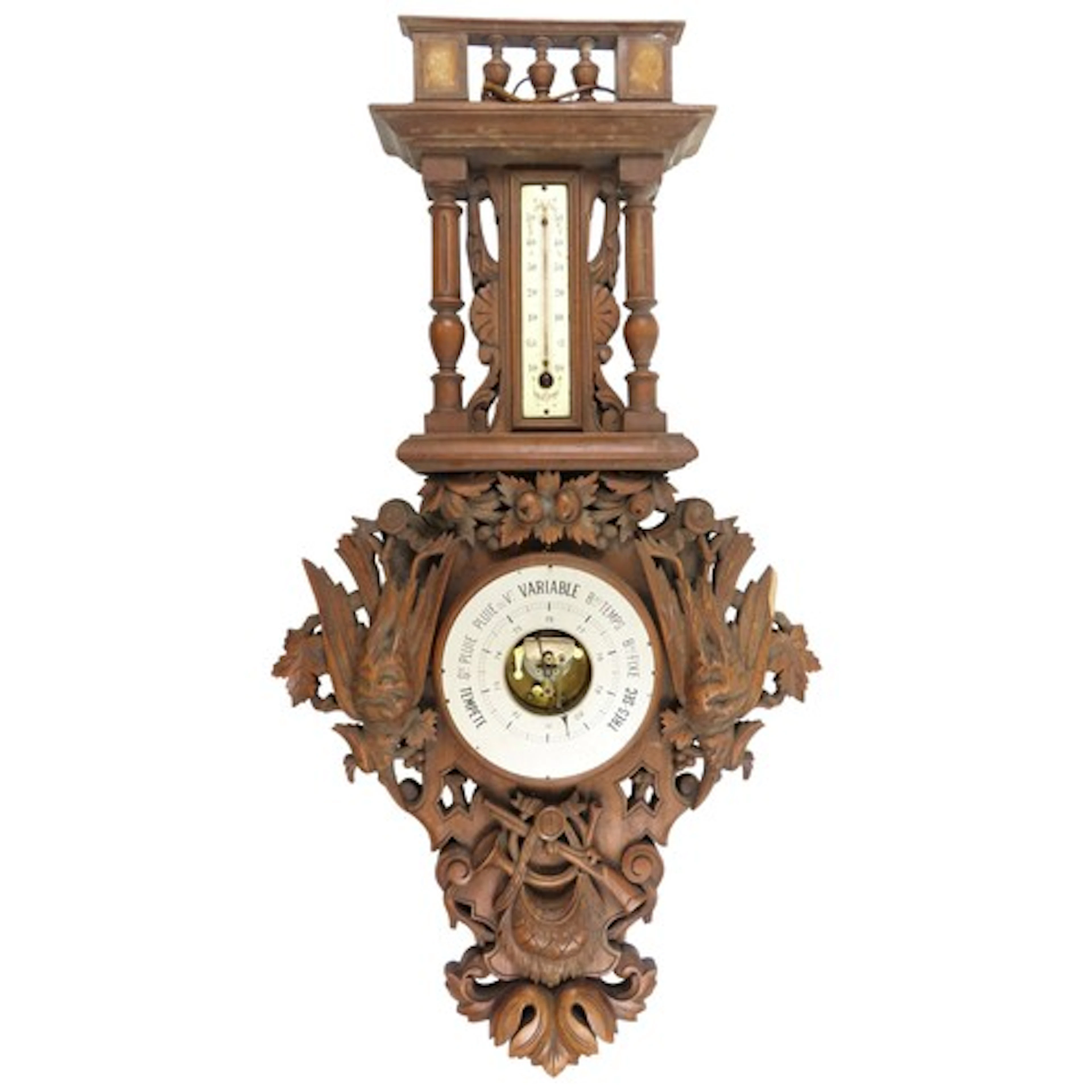 A FRENCH BLACK FOREST STYLE ANEROID BAROMETER LATE 19TH/EARL...
