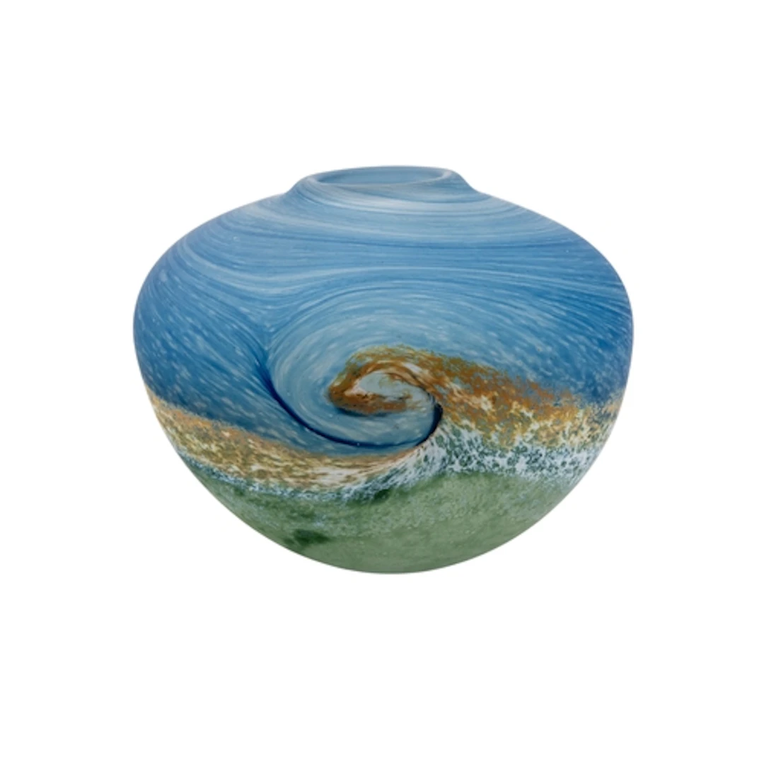 NORMAN STUART CLARKE (b.1944) WAVE FORM ART GLASS VASE of co...