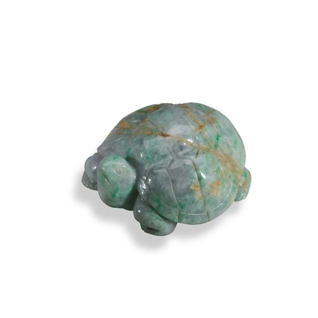 A CARVED JADEITE FIGURE OF A TURTLE 20TH CENTURY 紫绿翠龟 二十世纪 5...