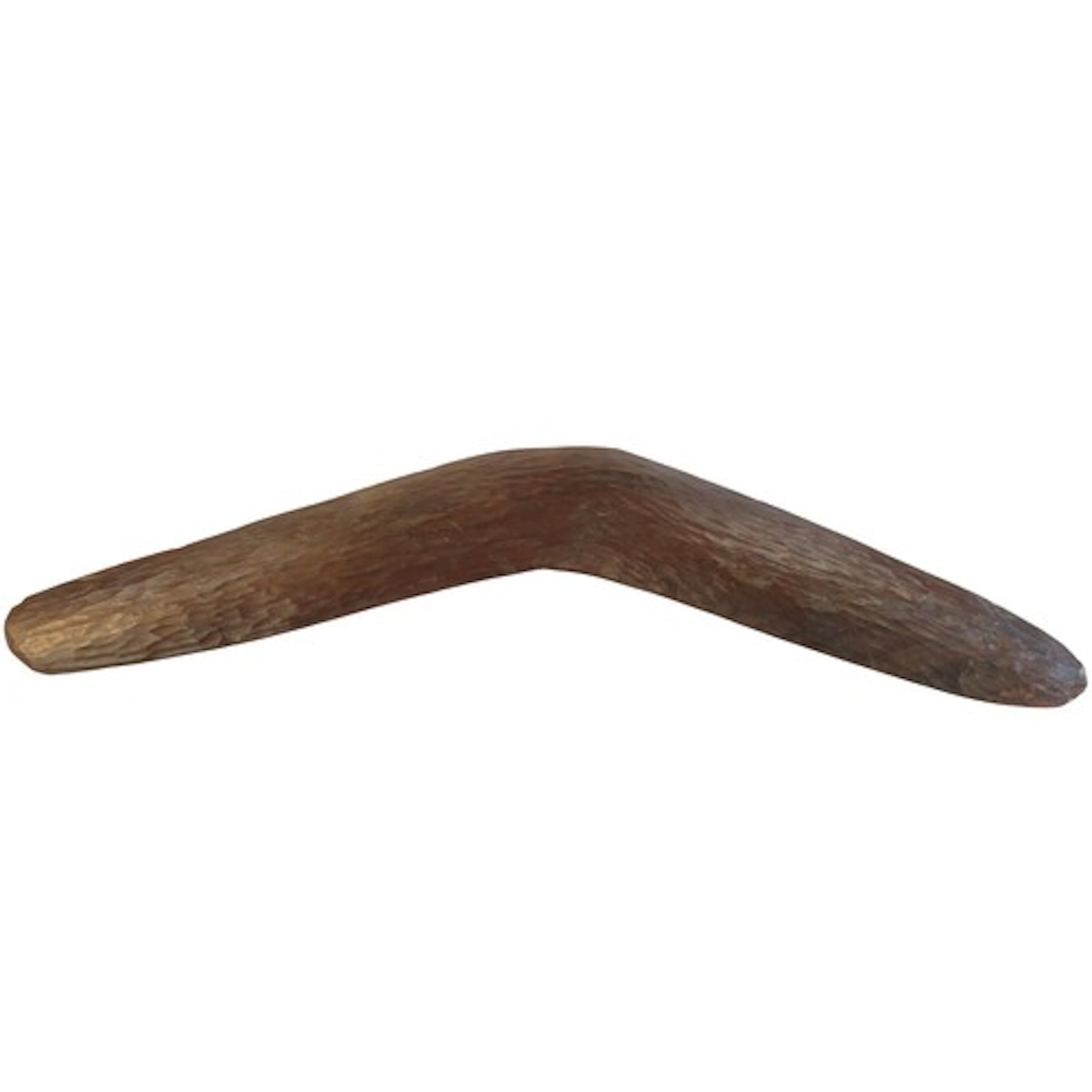 AN ABORIGINAL BOOMERANG with striated stoner, chipped varved...