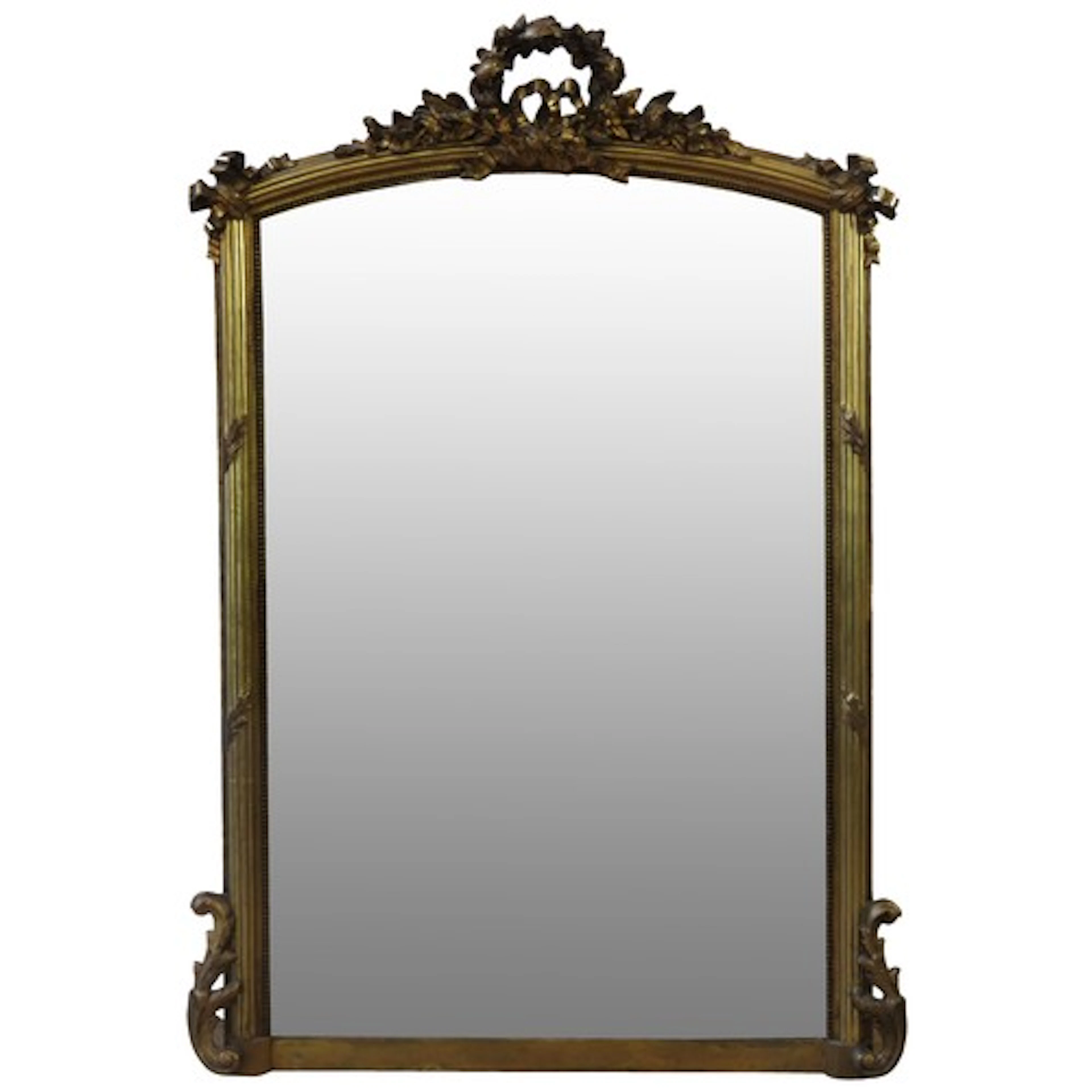 AN ARCH TOP PIER MIRROR the bevelled rectangular plate mount...