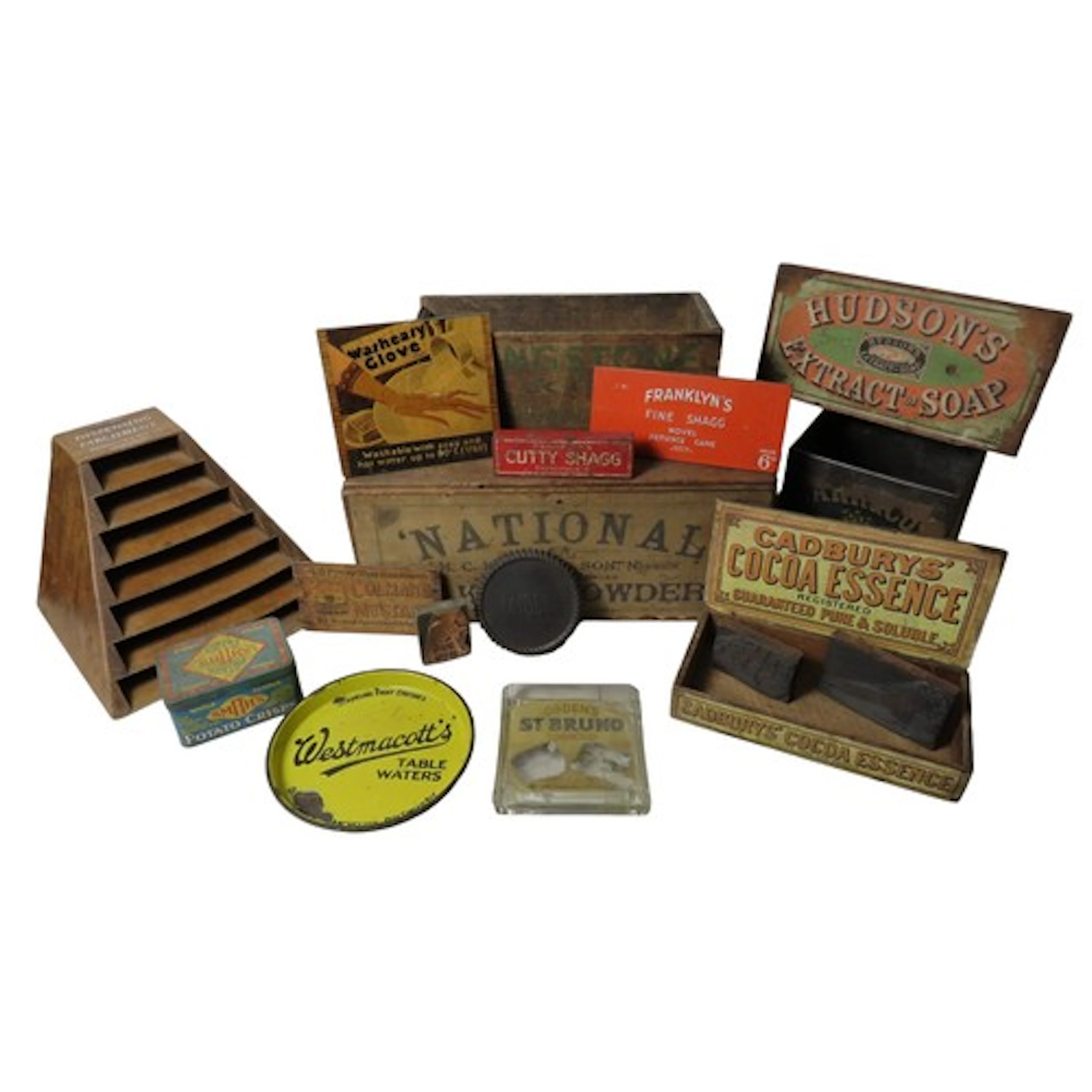 A MIXED GROUP OF VINTAGE ADVERTISING WARES including boxes,...