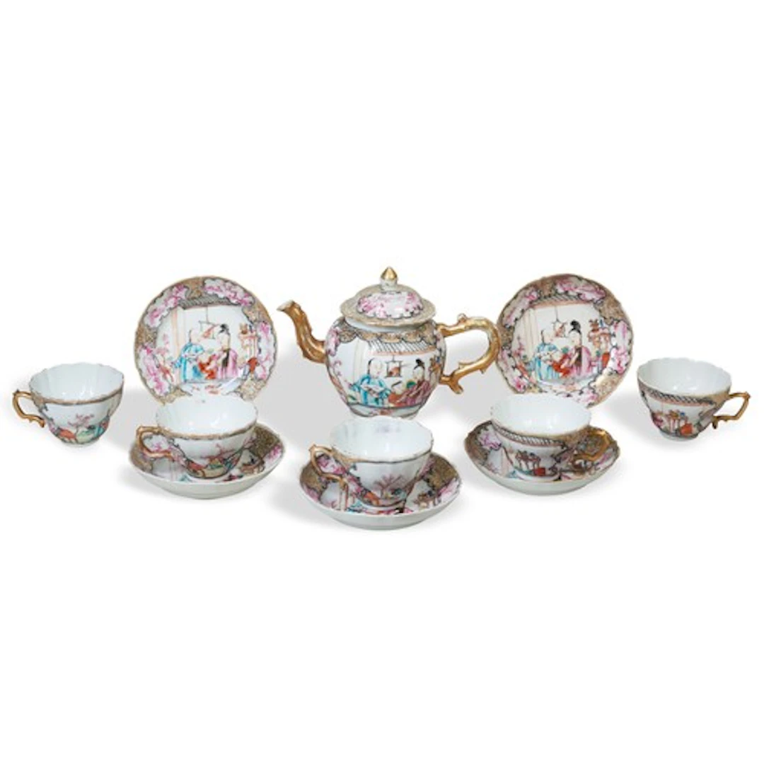 A CHINESE EXPORT 'MANDARIN PALETTE' TEA SERVICE QIANLONG PE...