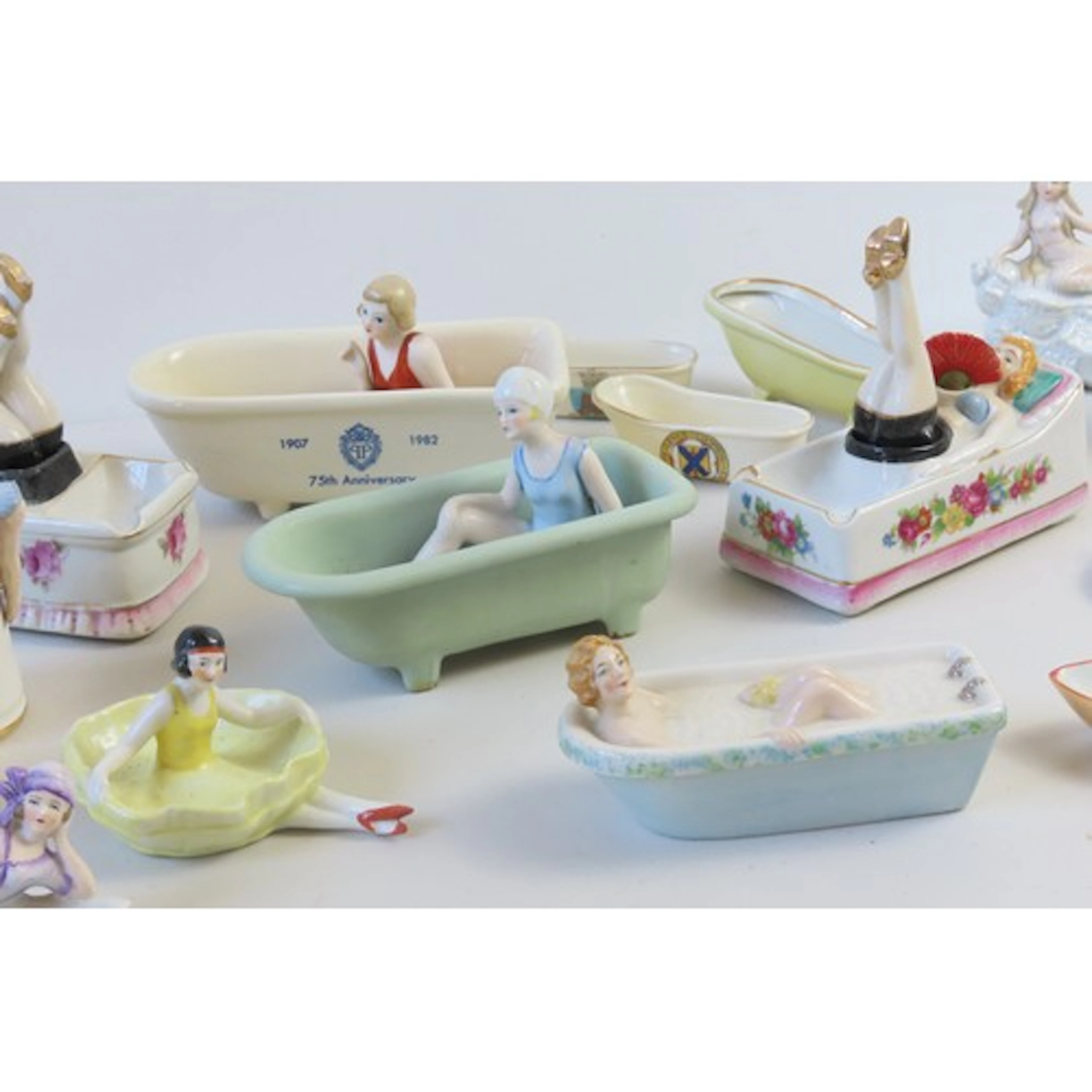 TWO VINTAGE NOVELTY 'NODDING' BATHING FIGURINES MID 20TH CEN...