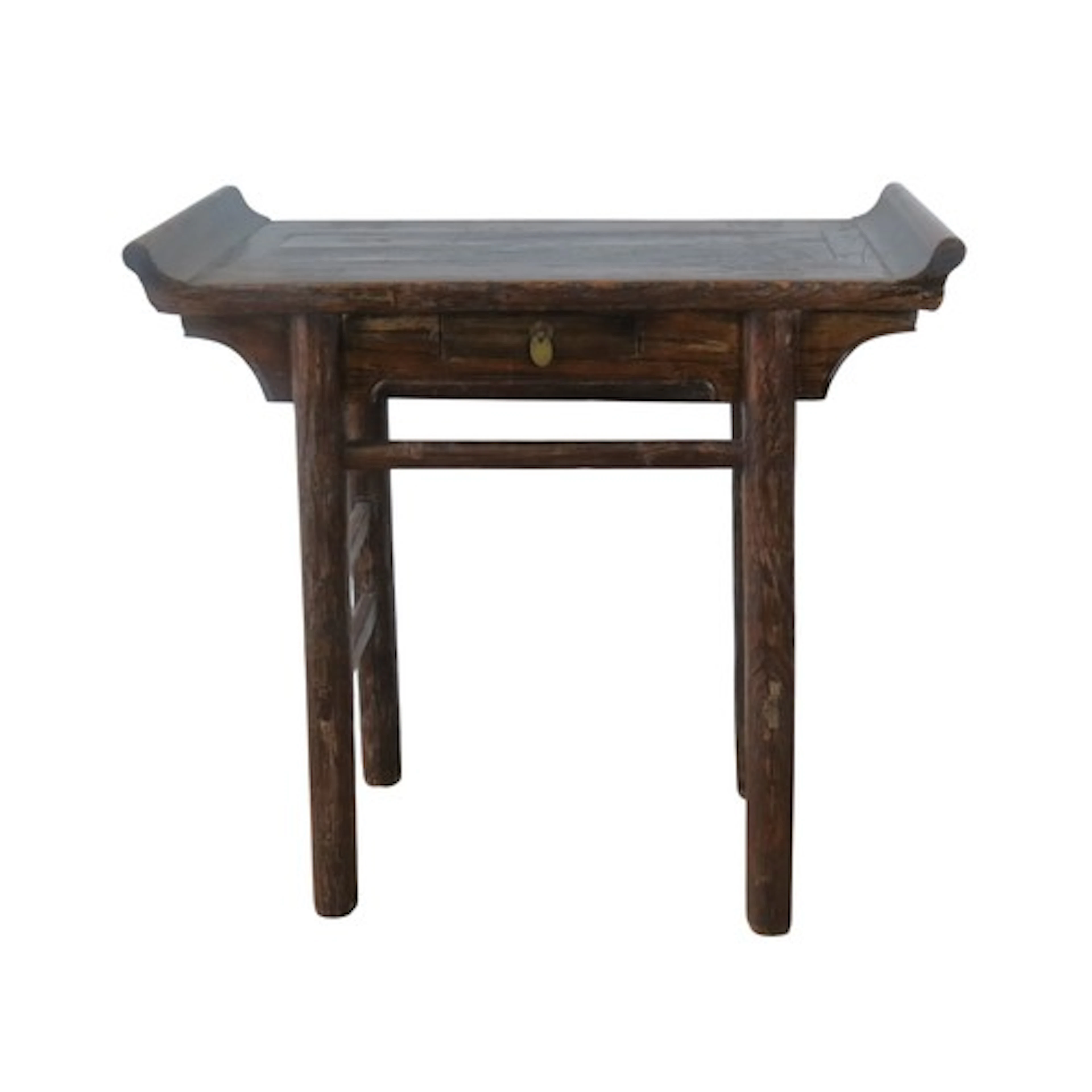 A CHINESE ELM ALTAR TABLE with single frieze drawer, raised ...
