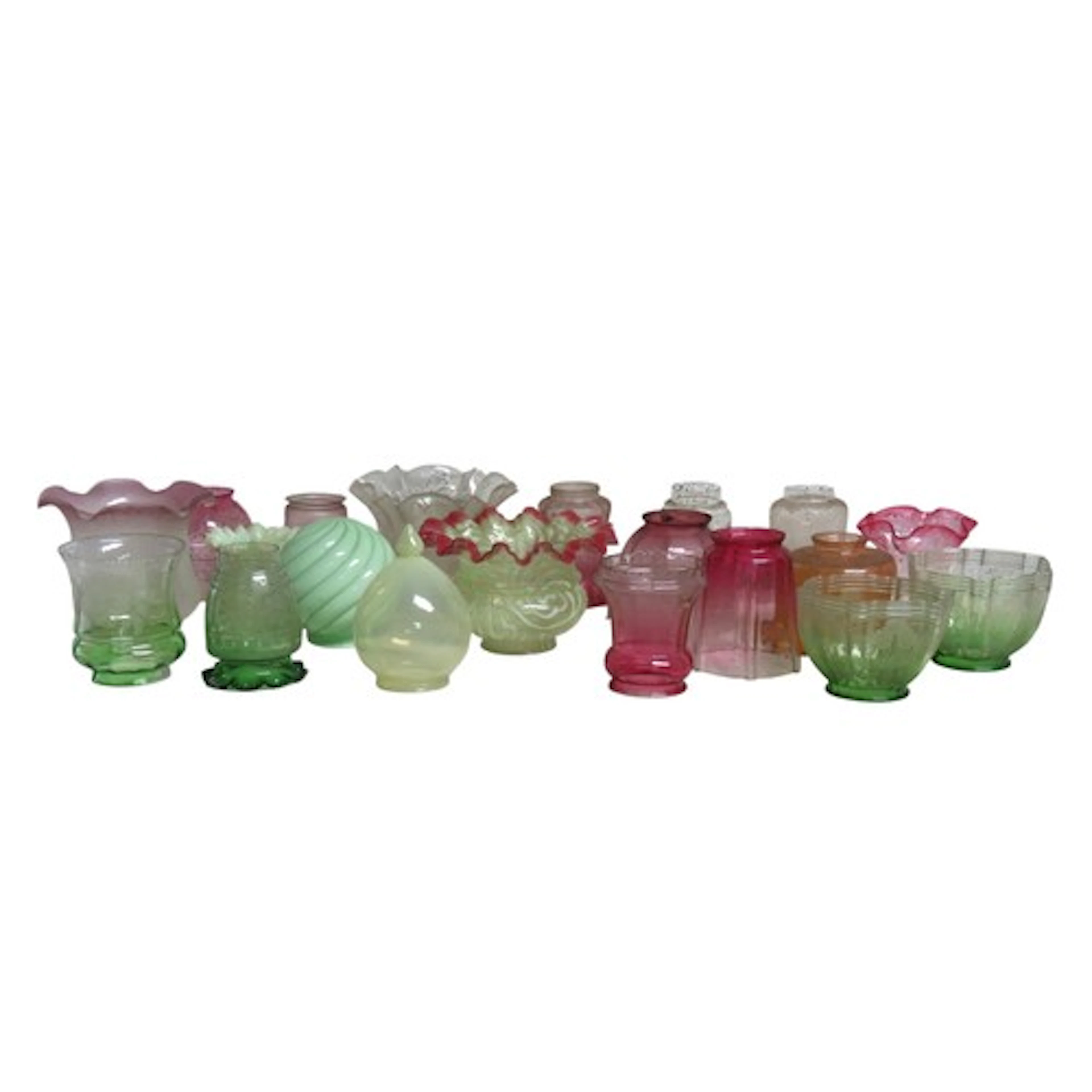 A MIXED GROUP OF 19TH CENTURY GLASS SHADES various colours, ...