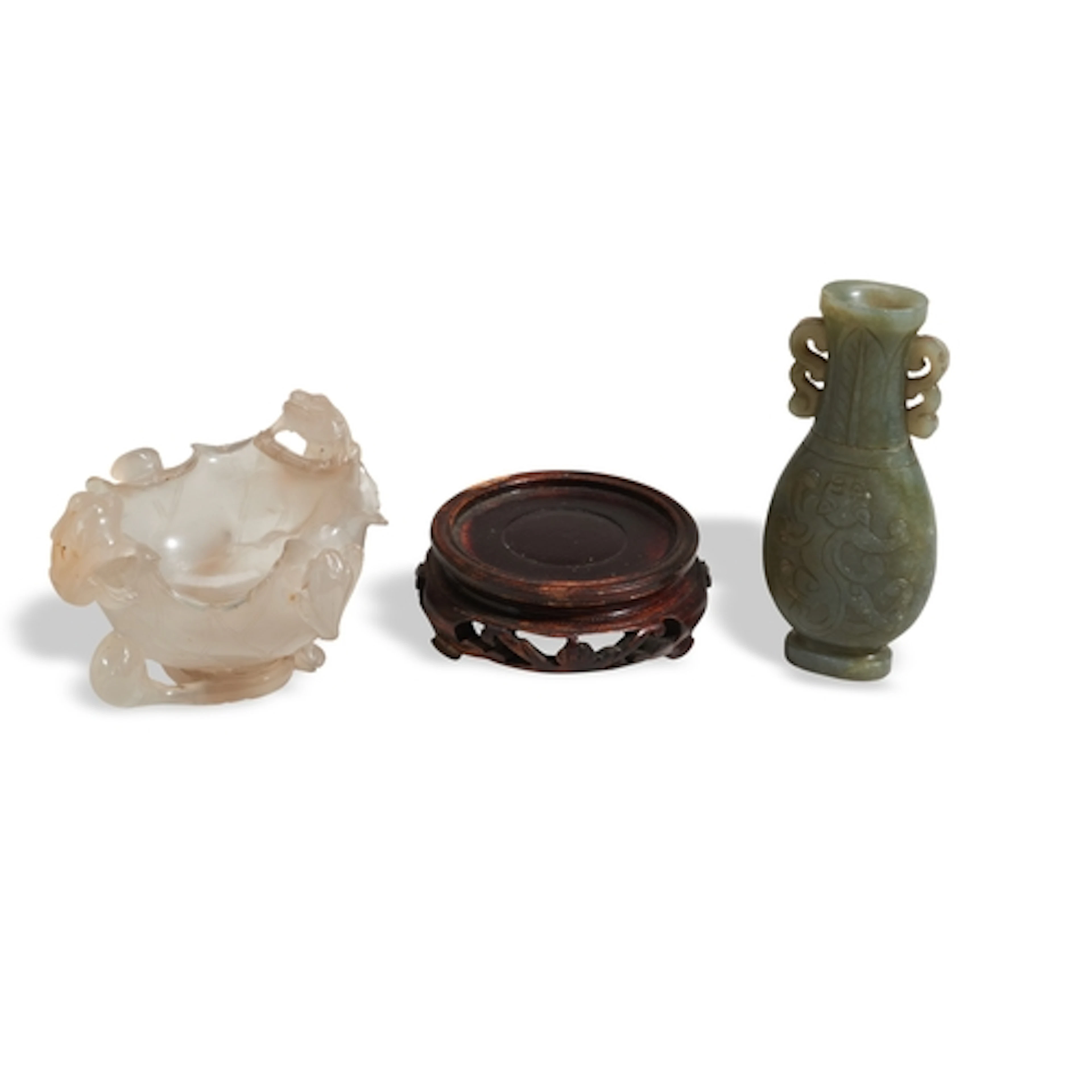 A SPINACH JADE MINIATURE 'DRAGON' VASE QING DYNASTY, 18TH / ...