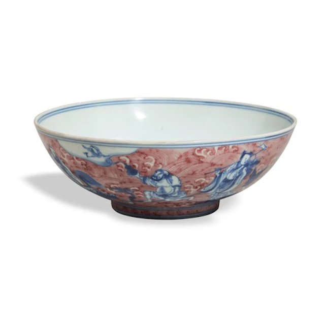 AN EXTREMELY RARE COPPER-RED AND UNDERGLAZED BLUE 'IMMORTALS...