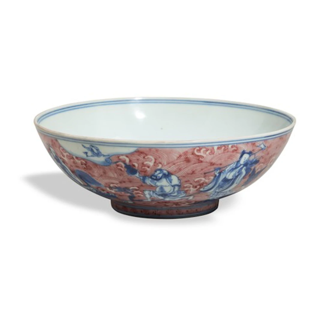 AN EXTREMELY RARE COPPER-RED AND UNDERGLAZED BLUE 'IMMORTALS...