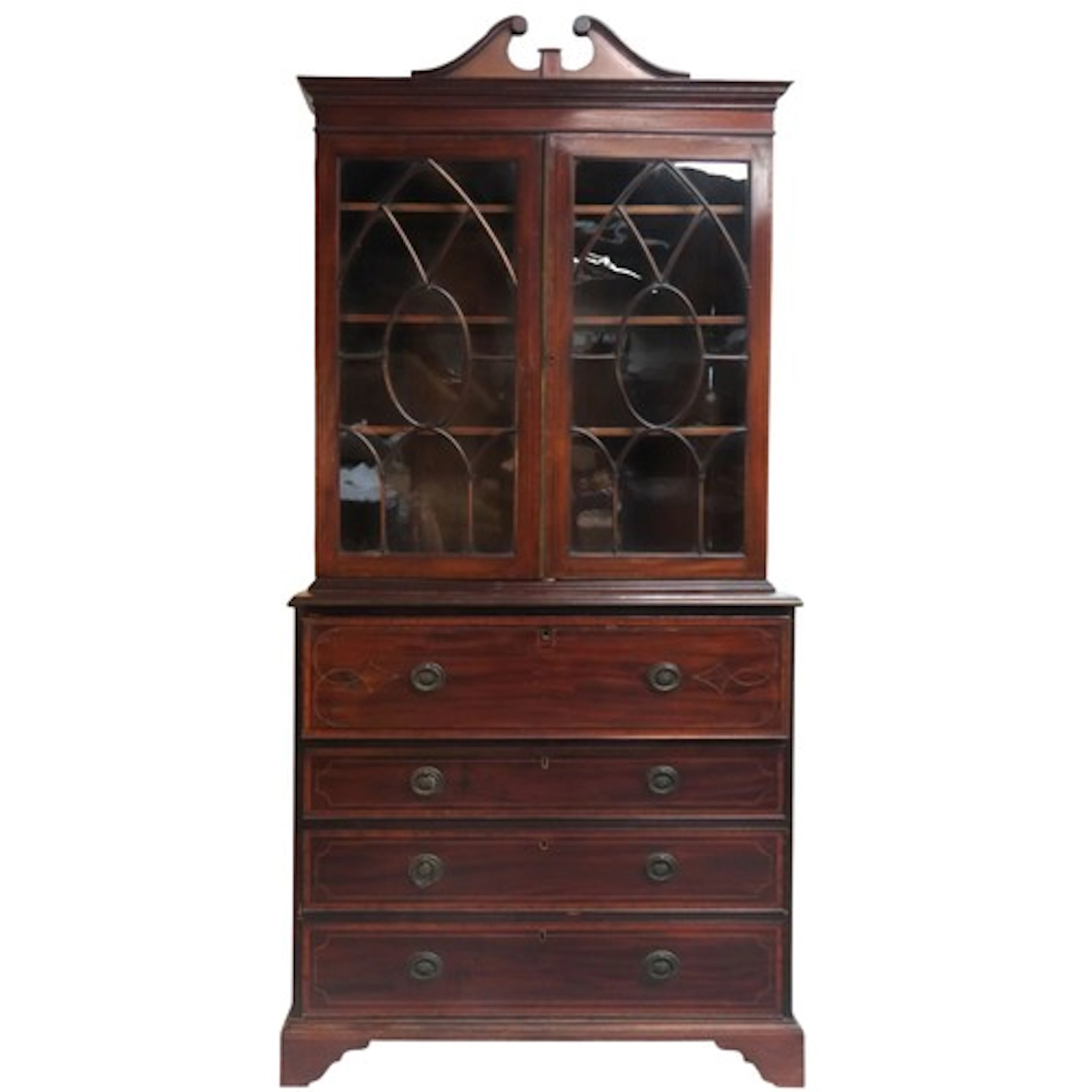 A GEORGE III MAHOGANY SECRETAIRE BOOKCASE CIRCA 1800 with br...