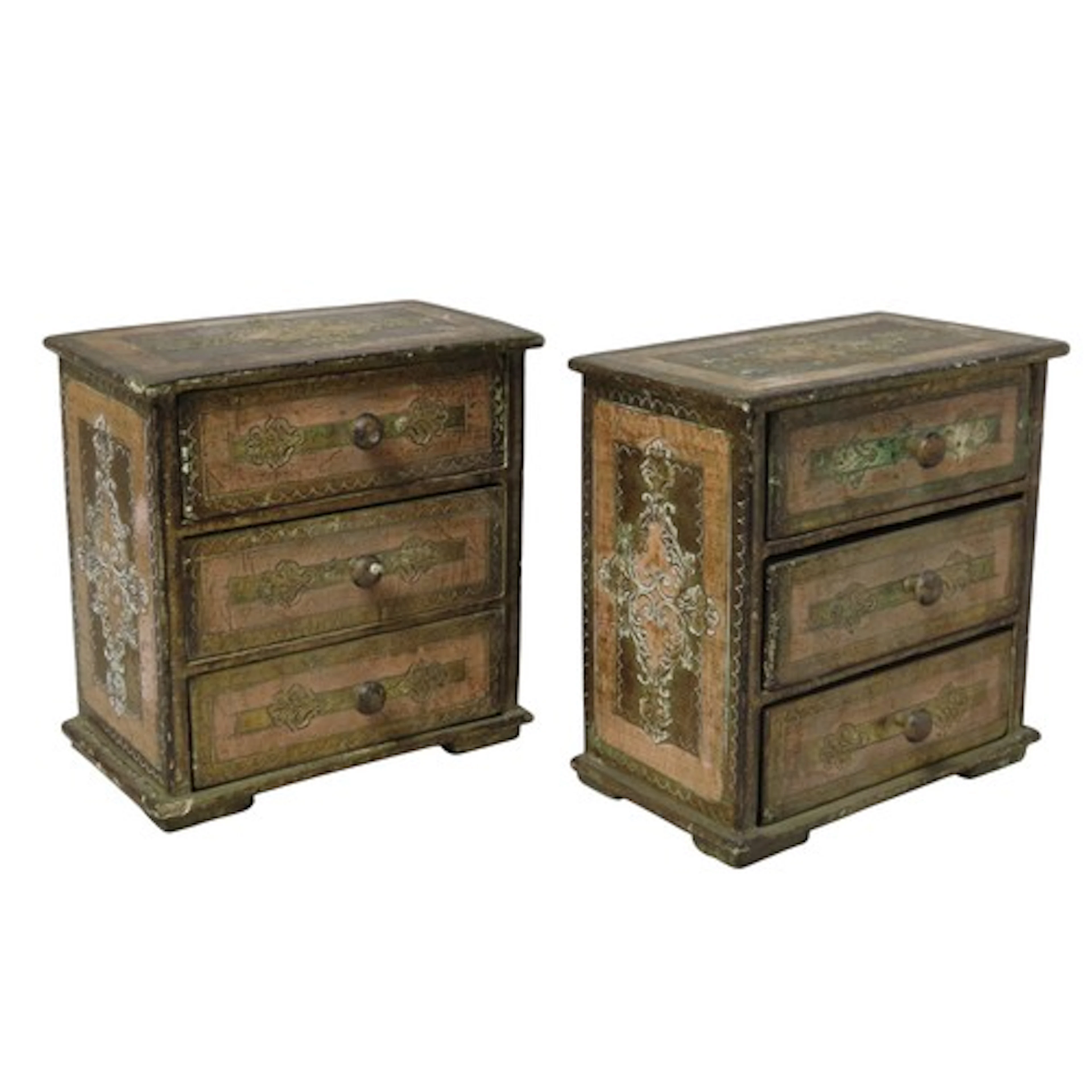 A PAIR OF VINTAGE FLORENTINE MINIATURE JEWELLERY CHESTS each...