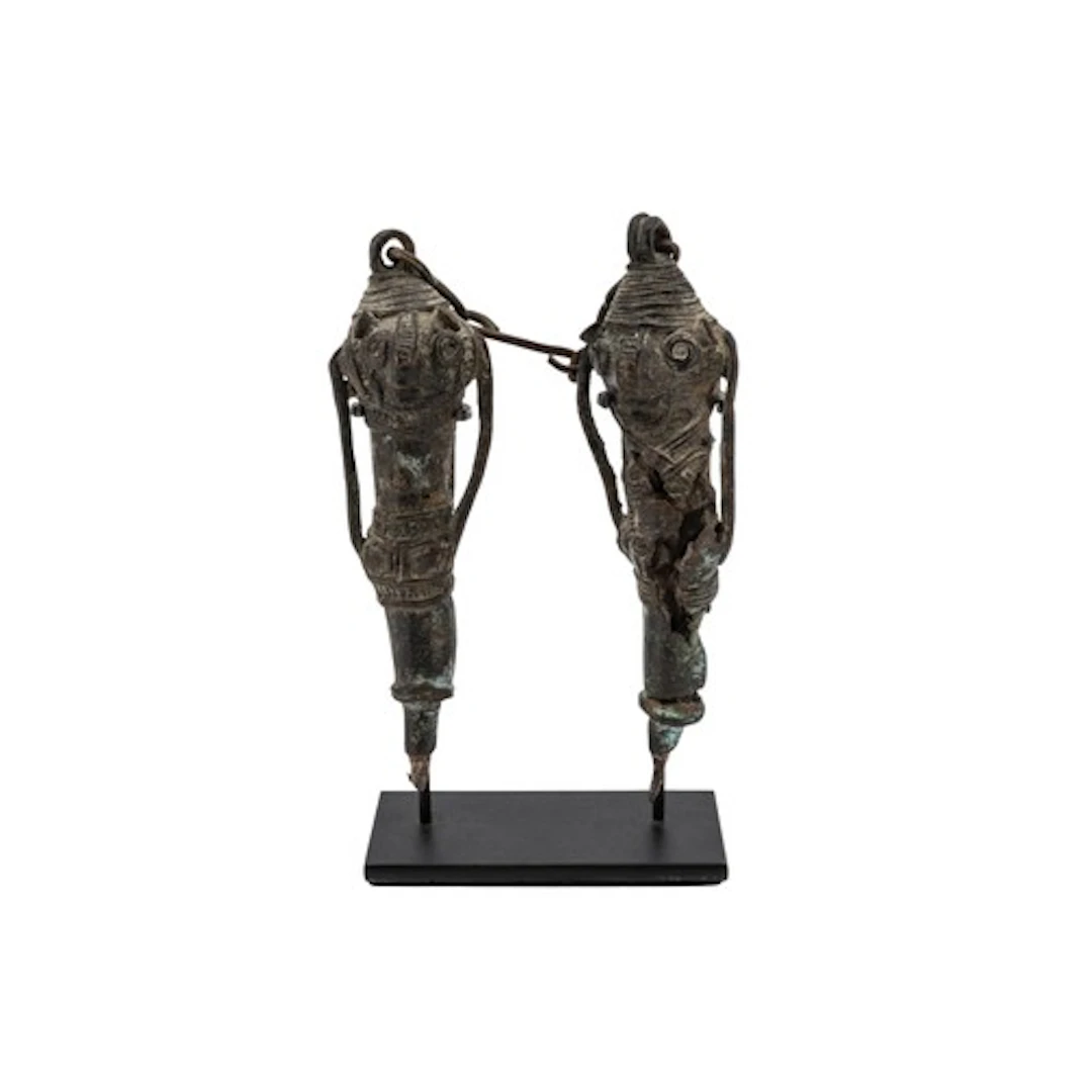 A PAIR OF YORUBA BRONZE OGBONI INITIATES EDEN STAVES, more u...