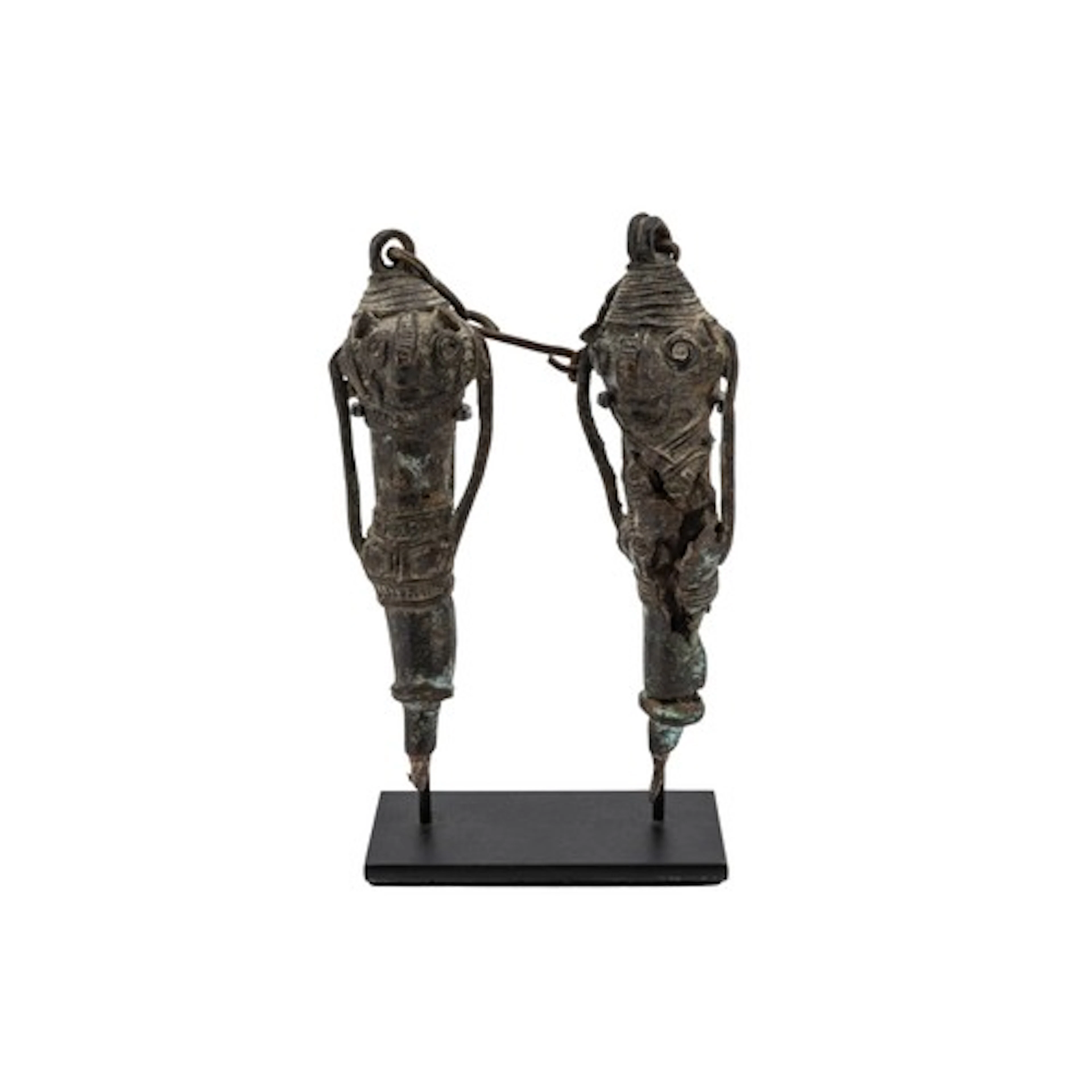 A PAIR OF YORUBA BRONZE OGBONI INITIATES EDEN STAVES, more u...