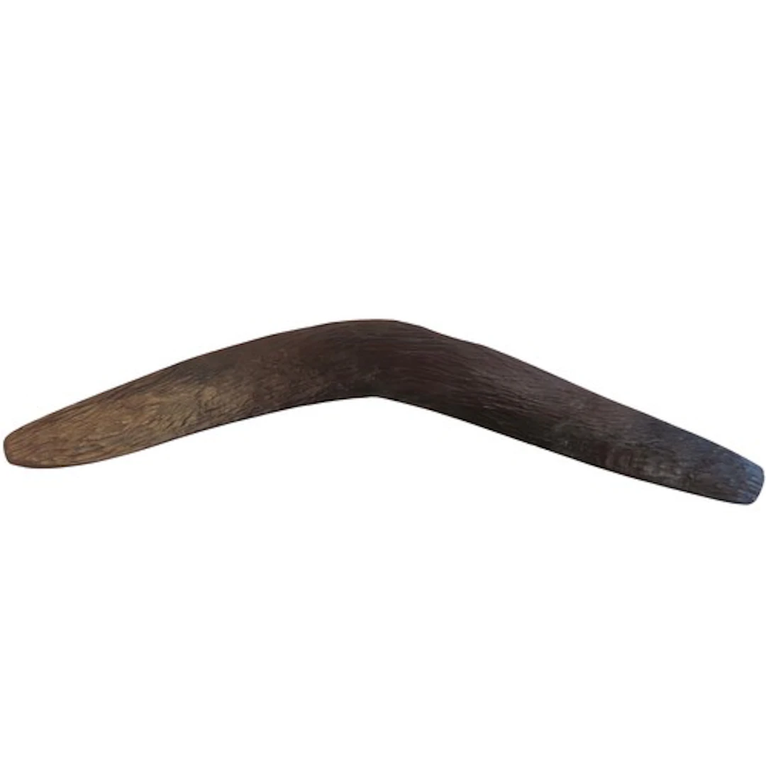 A GOOD ABORIGINAL BOOMERANG with fine striated stone chipped...