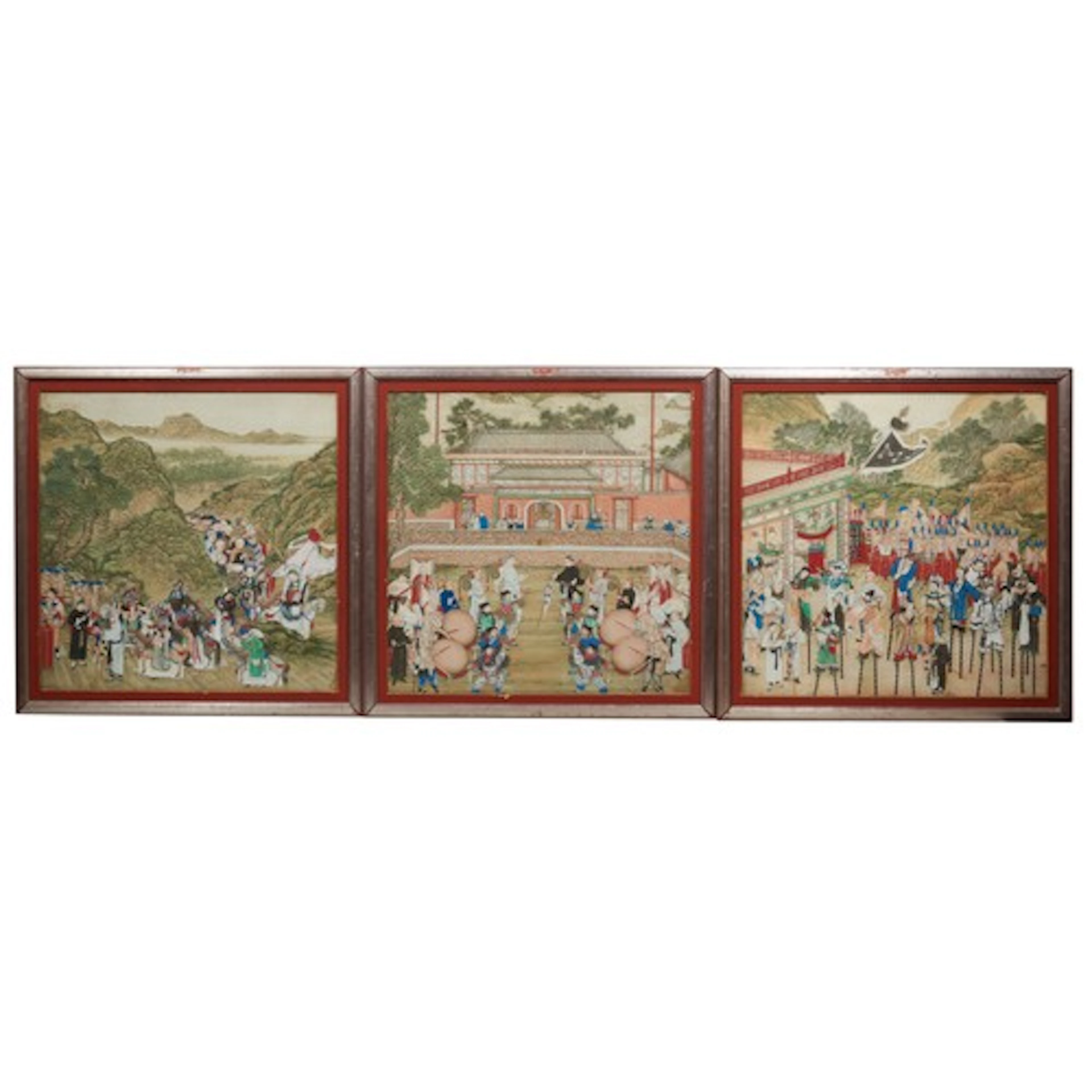 THREE PAINTINGS OF FESTIVAL SCENES, ATTRIBUTED TO ZHU DINGXI...