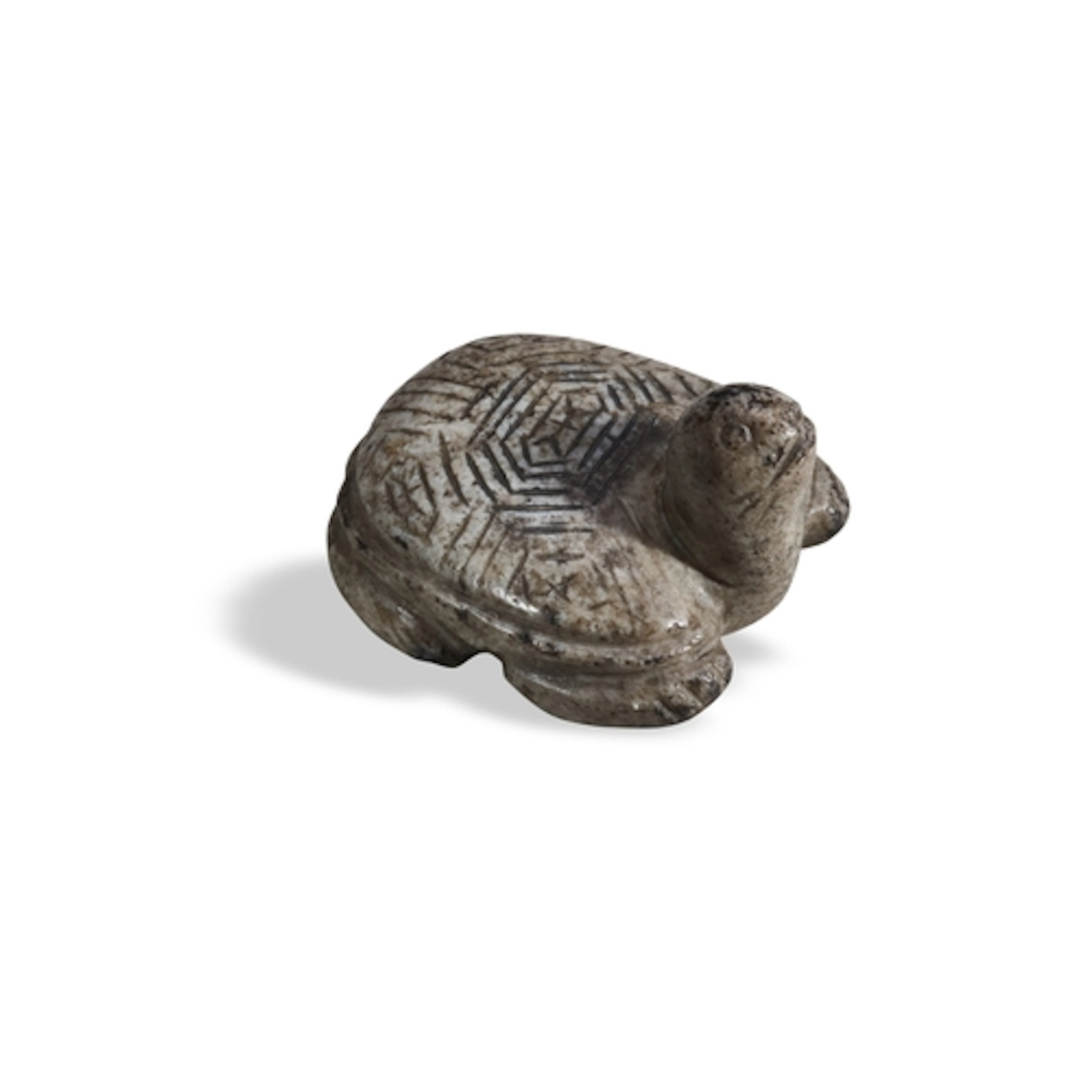 A MOTTLED GREY STONE TORTOISE 20TH CENTURY 灰白玉龟 20世纪 in the...