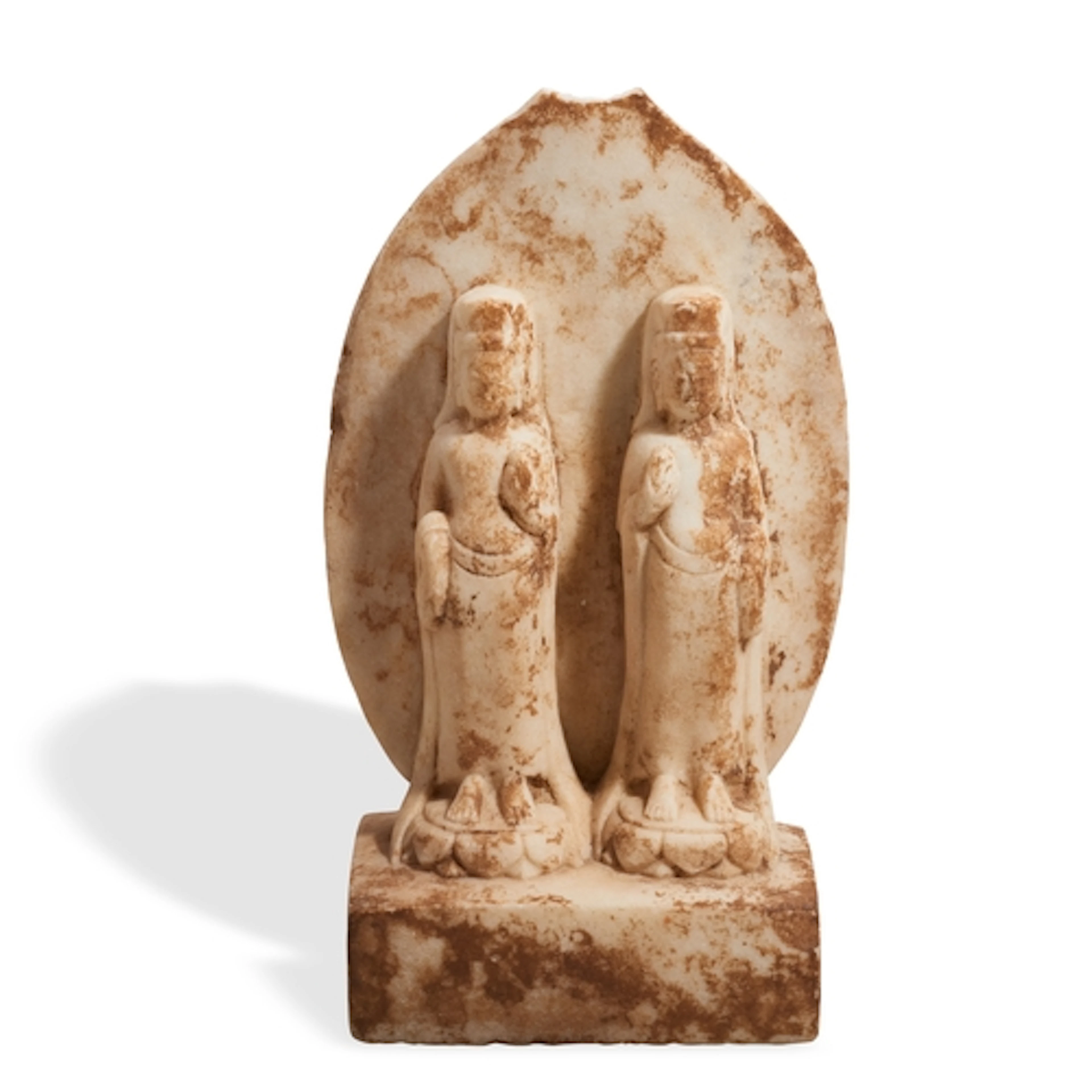 A CARVED MARBLE DOUBLE-BODHISATTVA STELE POSSIBLY NORTHER QI...