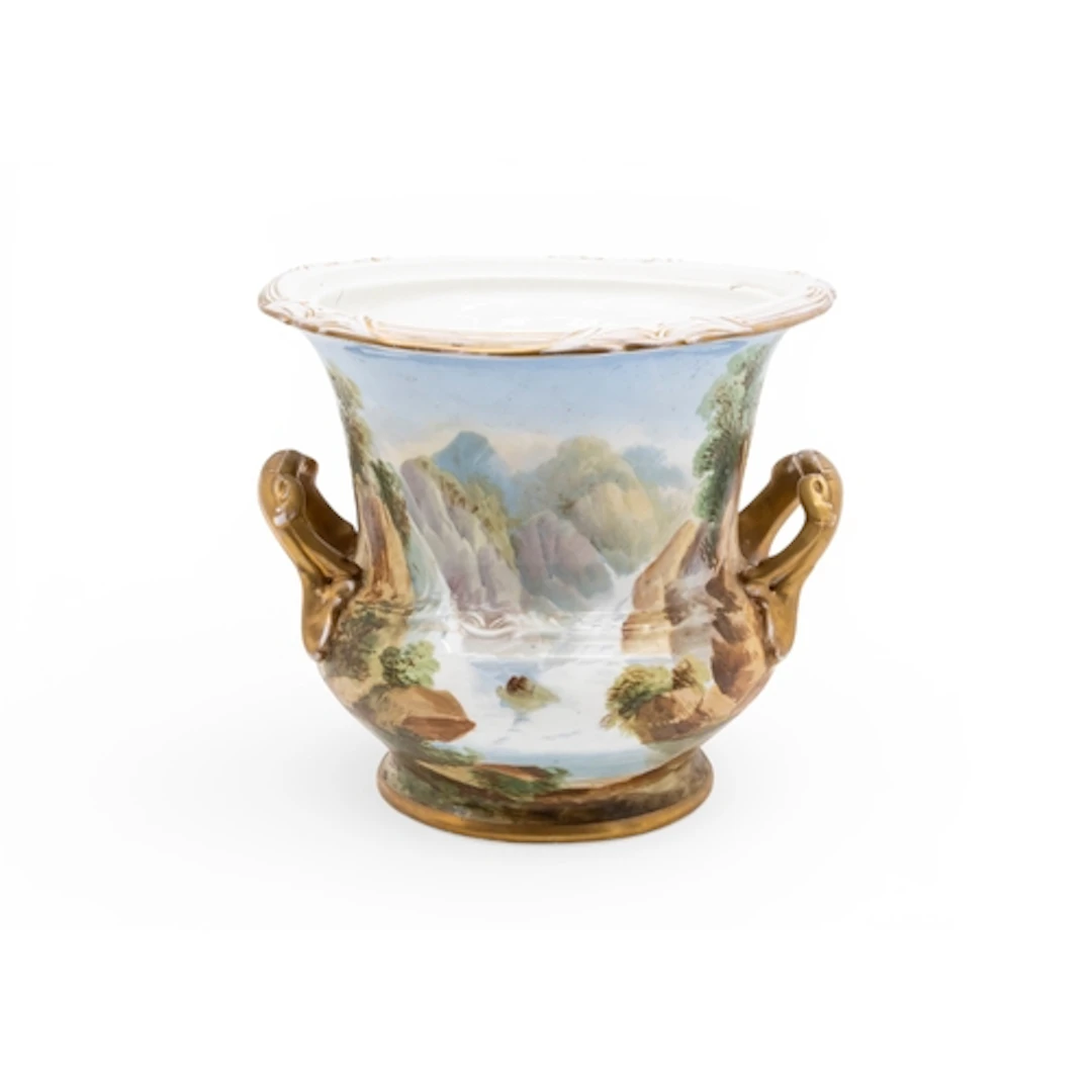 A PARIS PORCELAIN PAIL decorated with painted scenes of moun...