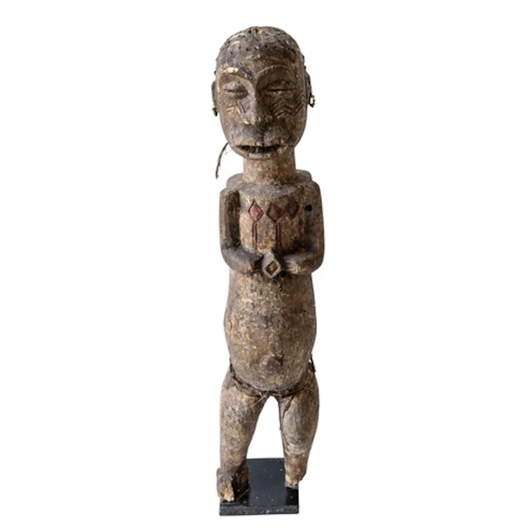 A WEST AFRICAN CARVED WOODEN RELIQUARY/FETISH FIGURE, possib...