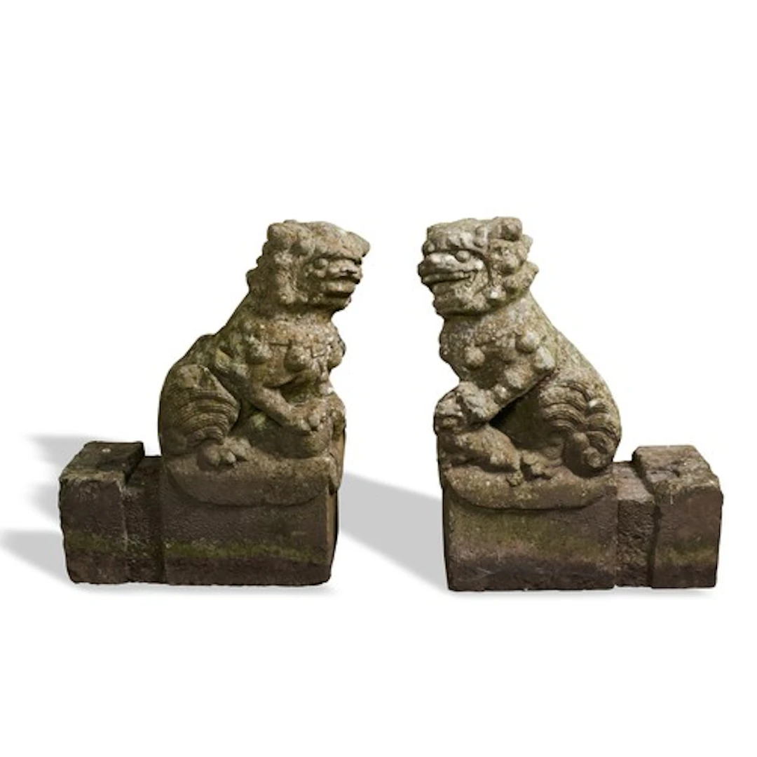 A PAIR OF LARGE CARVED MARBLE BUDDHIST LIONS QING DYNASTY (...