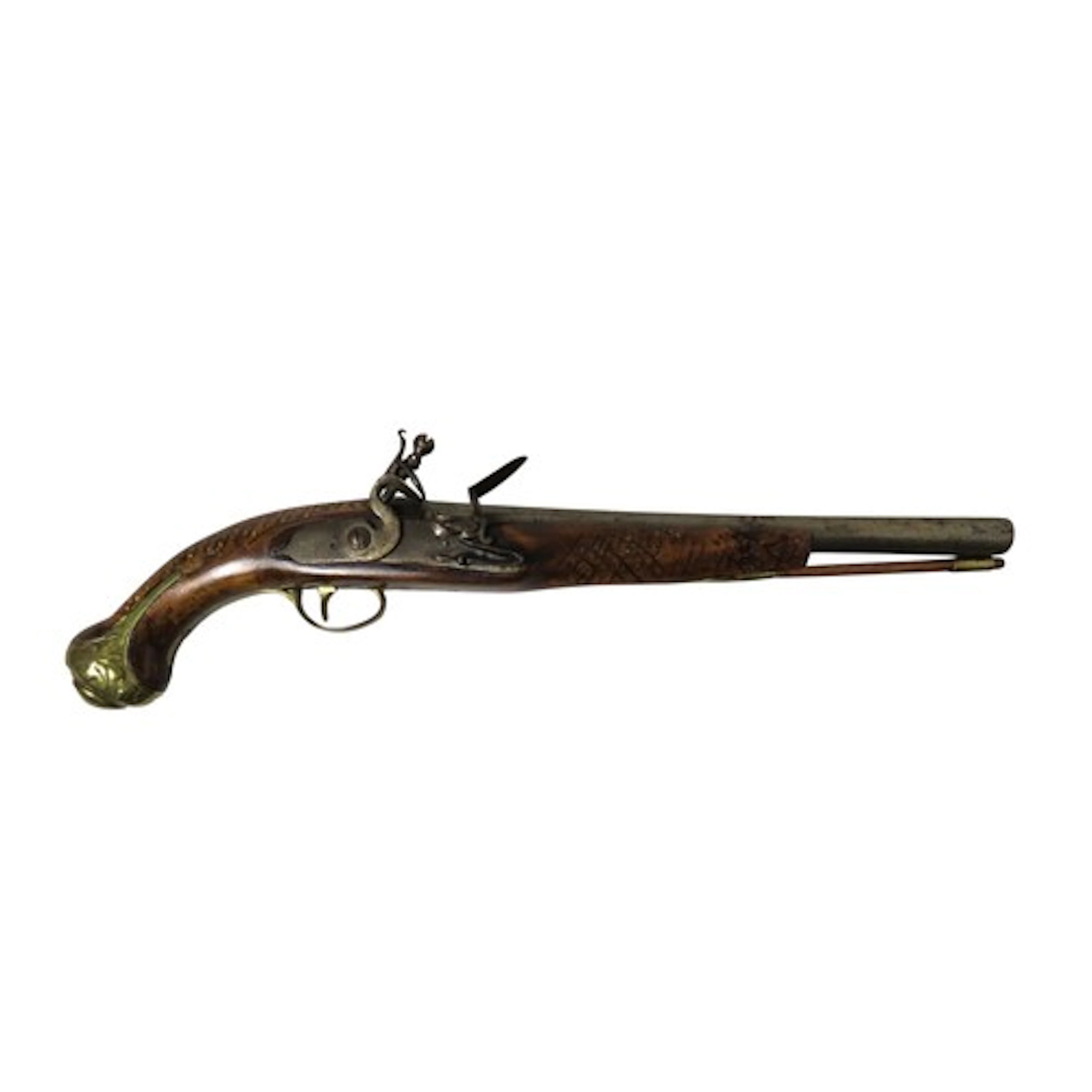 A FLINTLOCK PISTOL, possibly Turkish market with engraved ba...