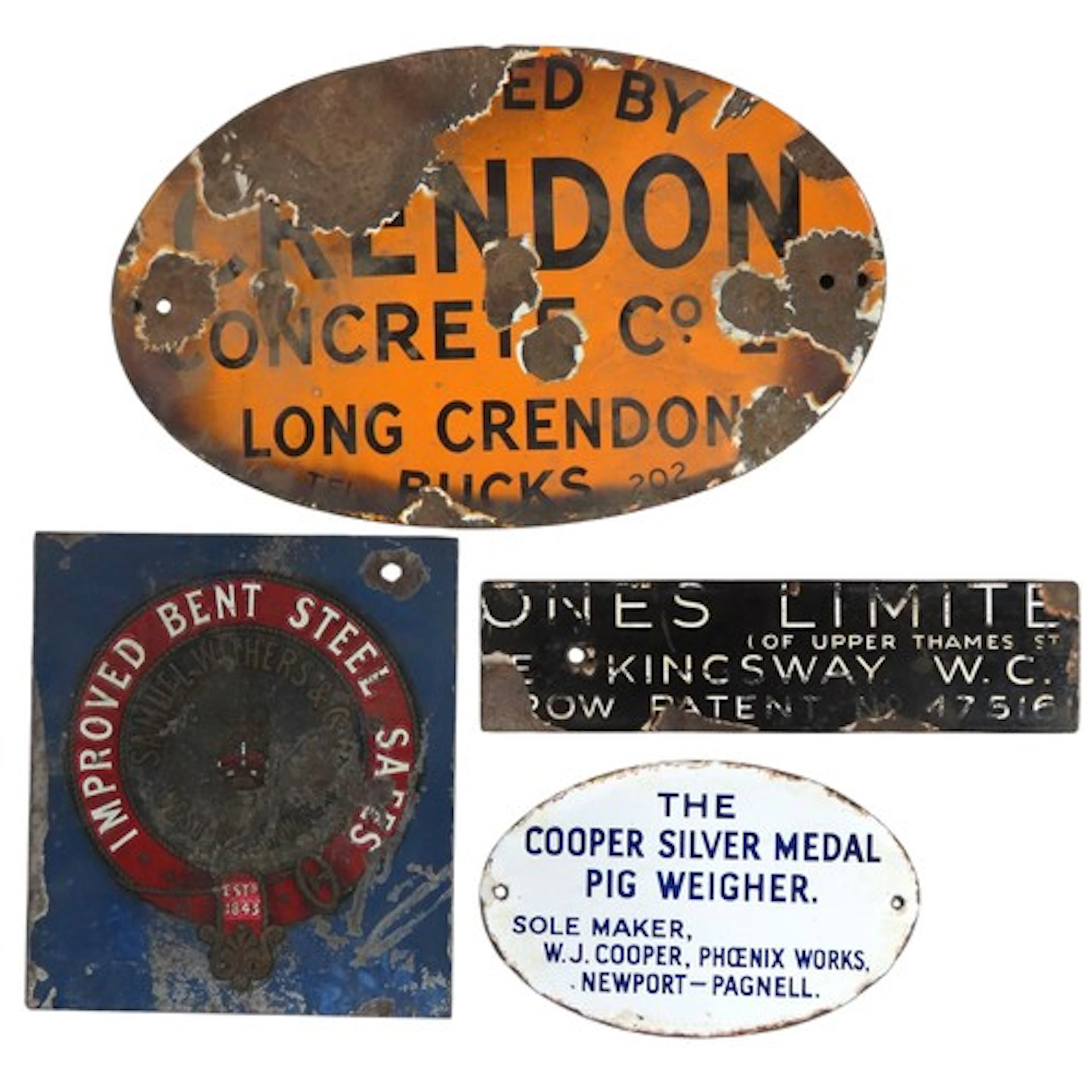 FOUR VINTAGE ENAMEL ADVERTISING SIGNS EARLY 20TH CENTURY Pig...