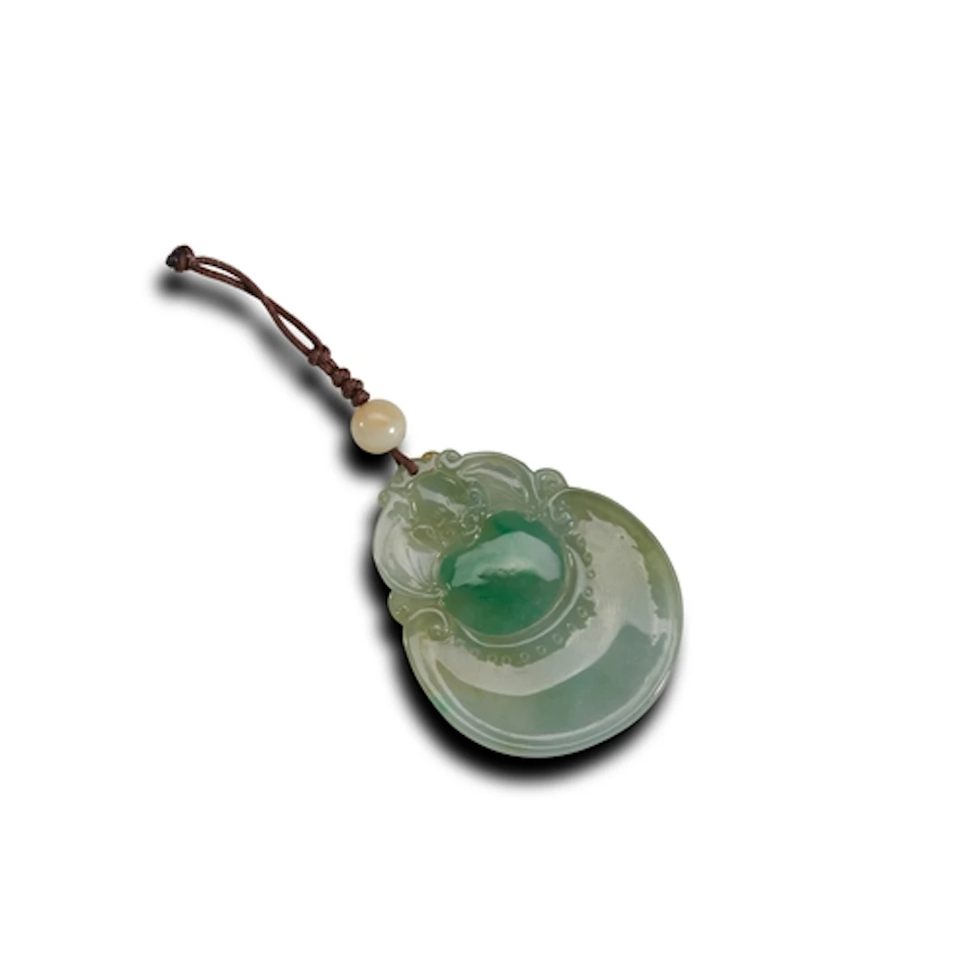 A DOUBLE GOURD SHAPED JADEITE PENDANT CARVED WITH BAT, 20TH ...