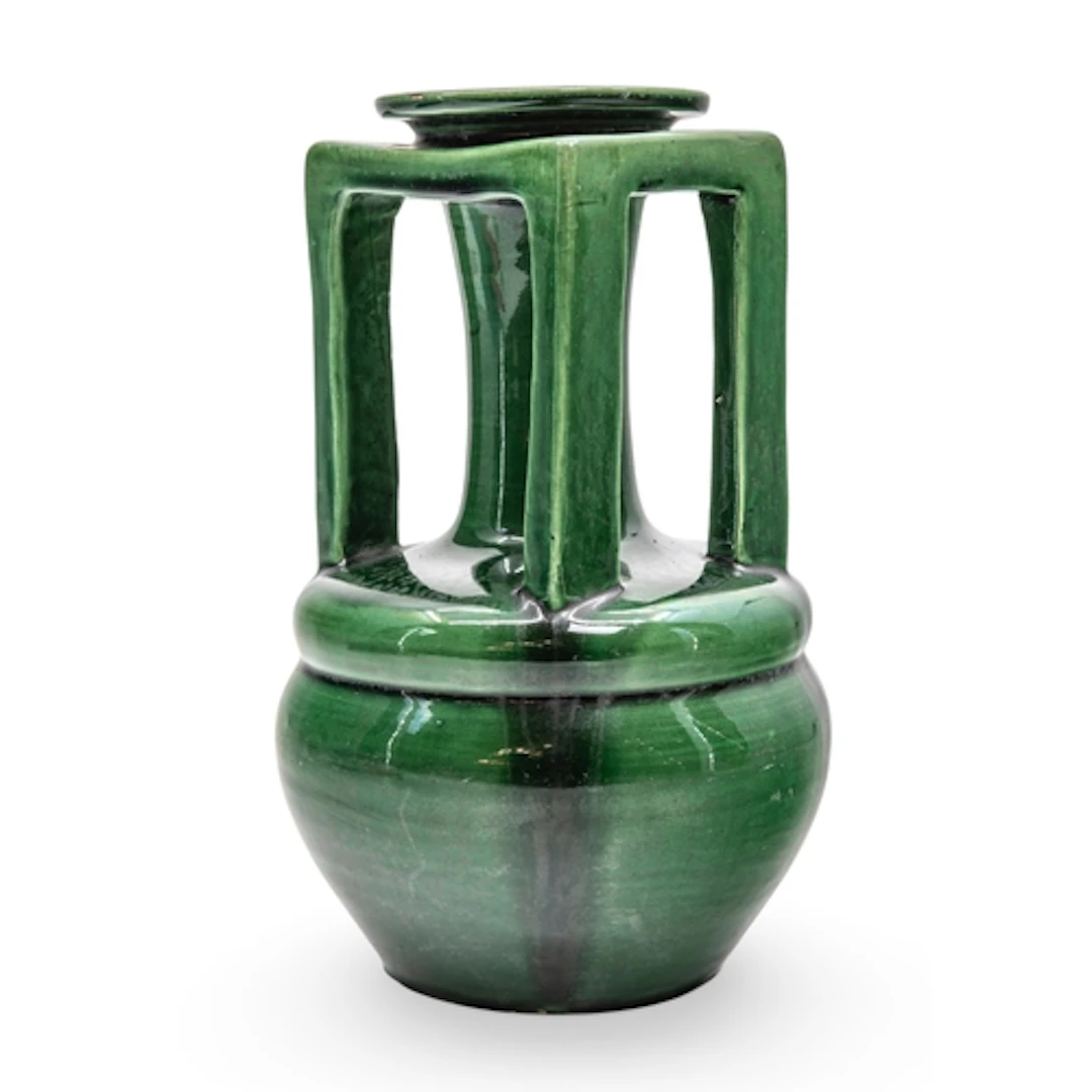 A JAPANESE AWAJI POTTERY GREEN-GLAZED VASE TAISHO PERIOD (19...