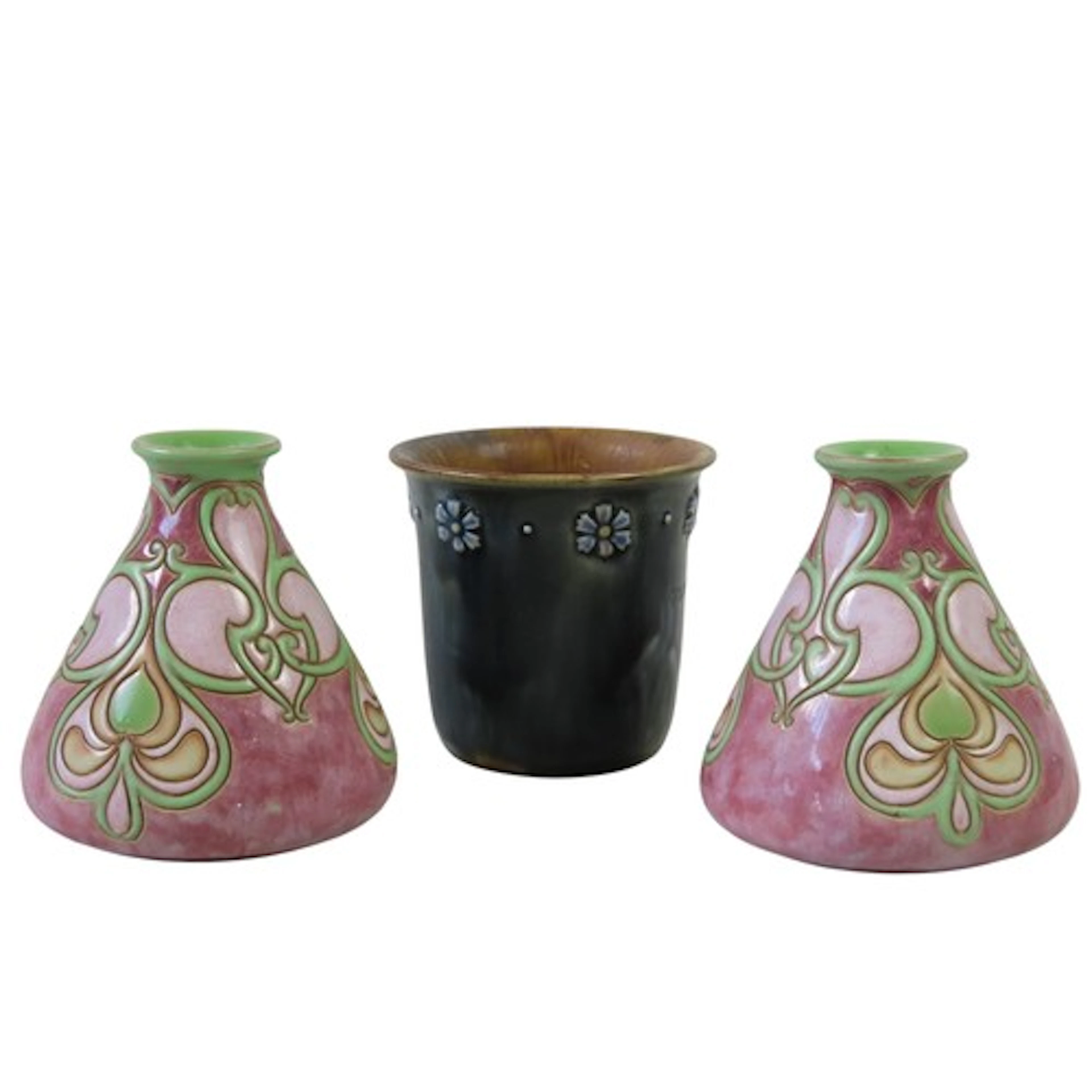 A PAIR OF ATTRACTIVE LATE 19TH CENTURY ROYAL DOULTON ART NO...