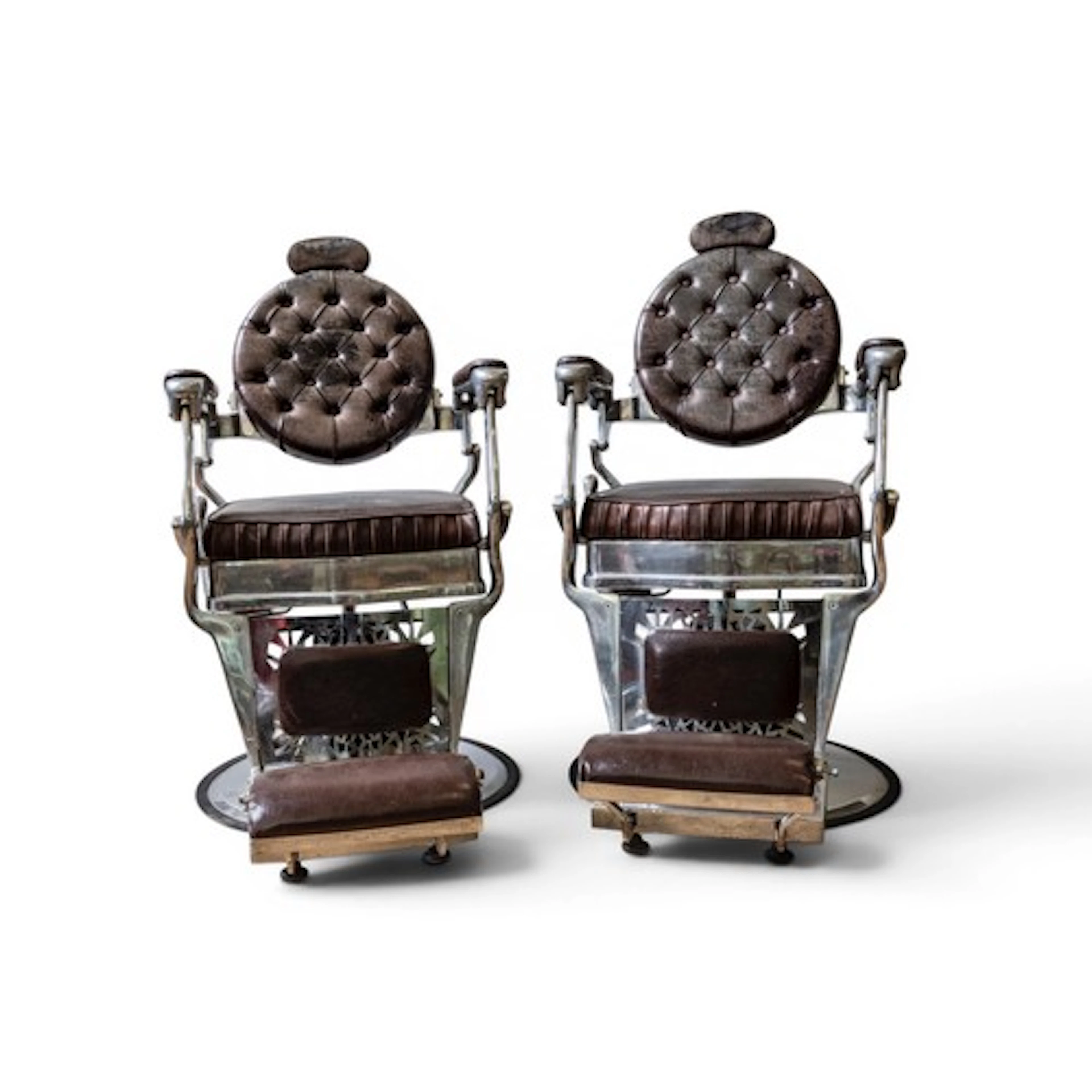 A PAIR OF VINTAGE STYLE BARBER'S CHAIRS BY VIAYPI with hydra...