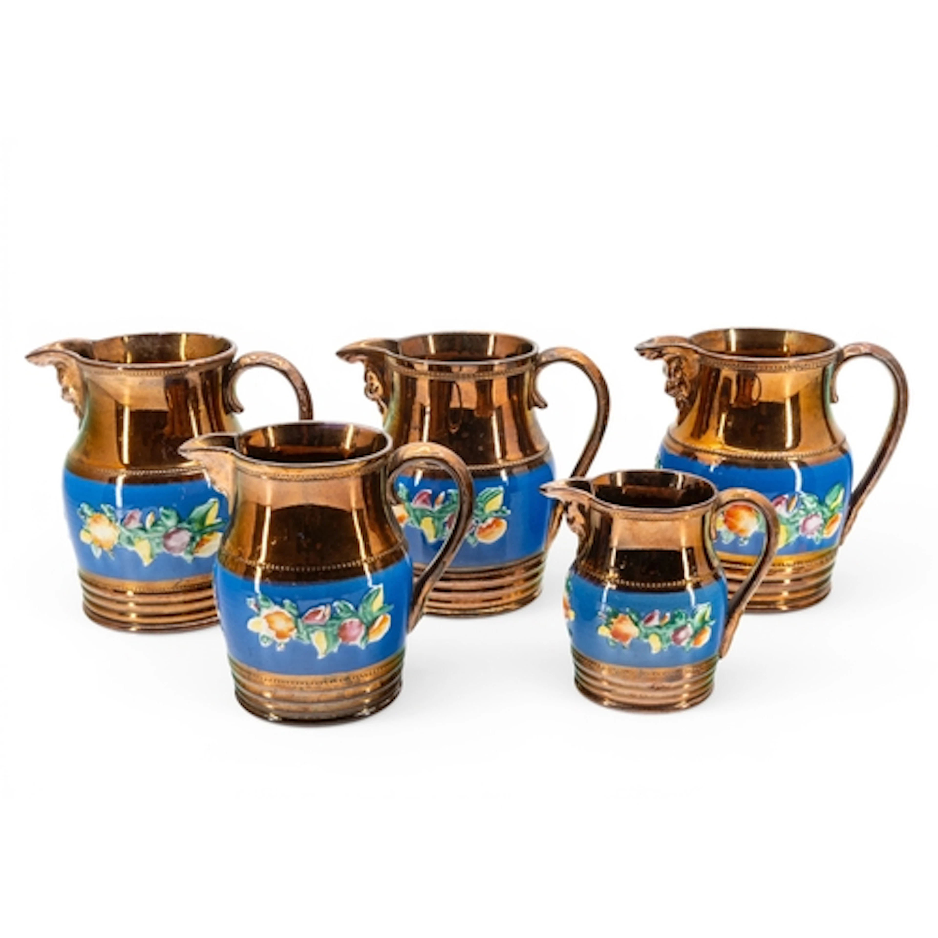A MIXED GROUP OF FIVE 19TH CENTURY LUSTRE JUGS various sizes...
