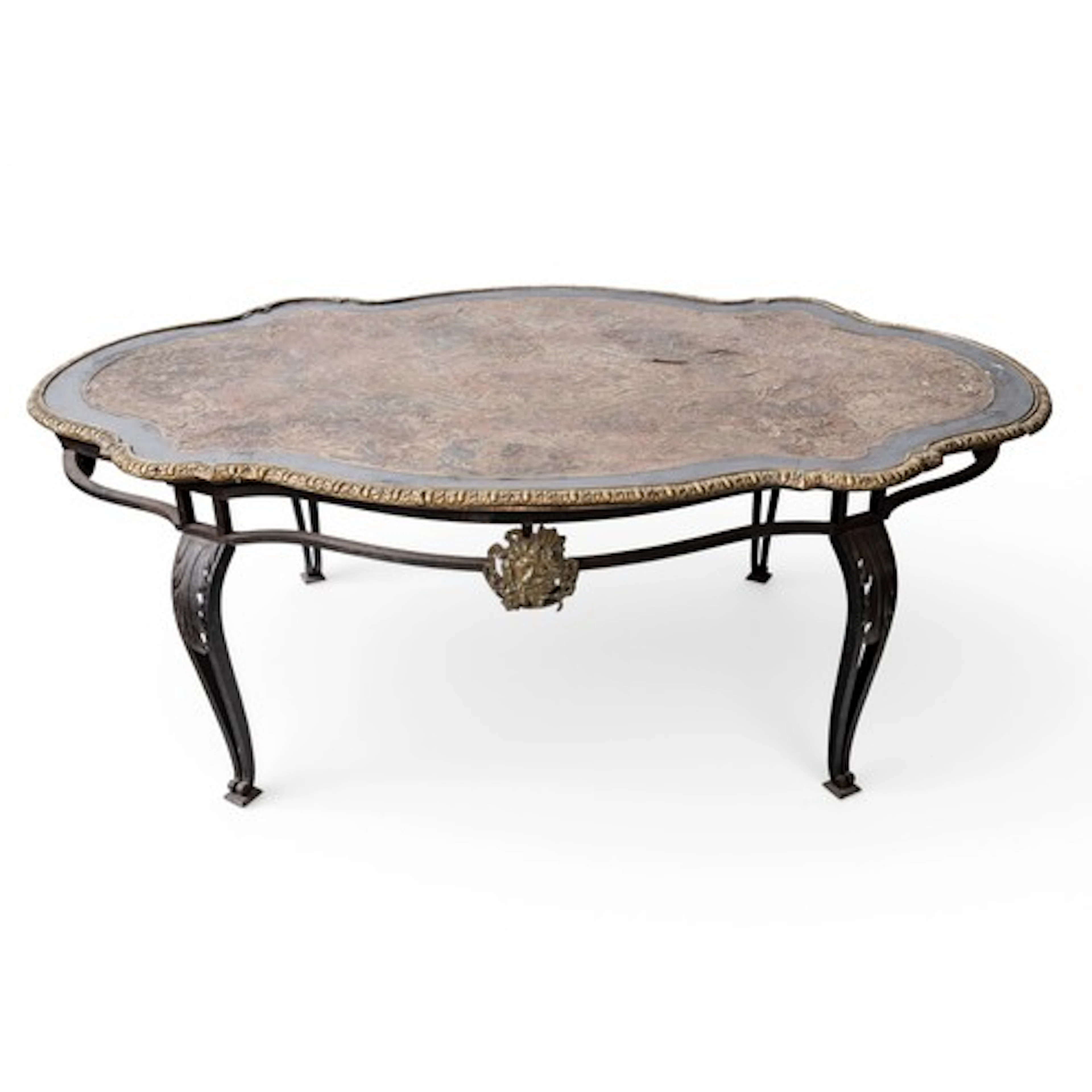A BOULLE COFFEE TABLE, the brass inlaid and tortoiseshell to...
