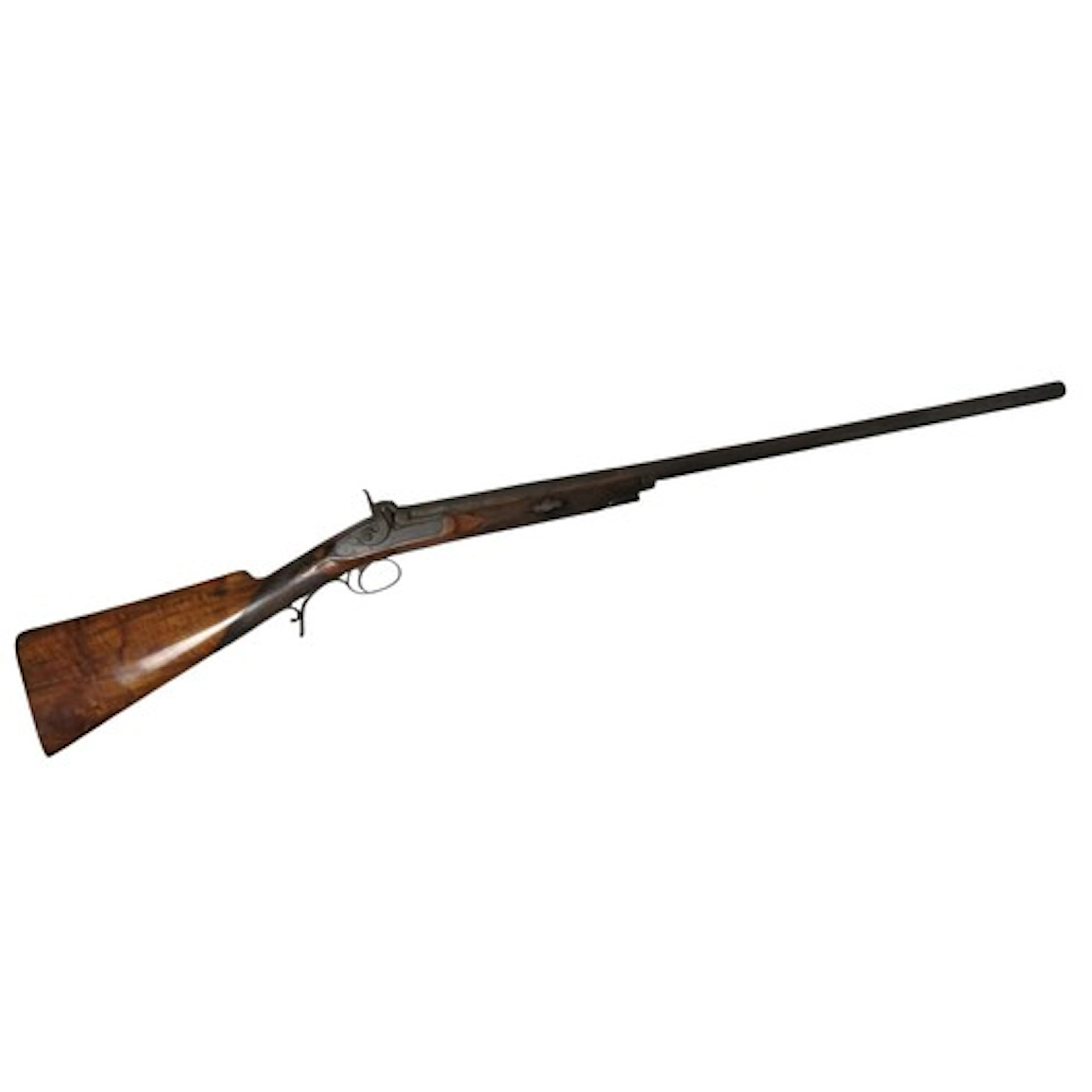 A SINGLE BARRELLED 19th CENTURY PERCUSSION SPORTING GUN, wit...