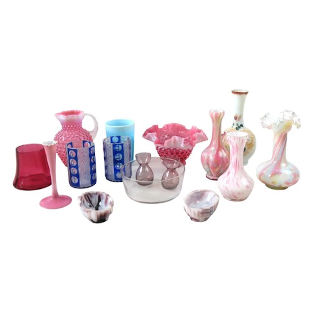 A COLLECTION OF VINTAGE COLOURED GLASS WARE the lot includes...