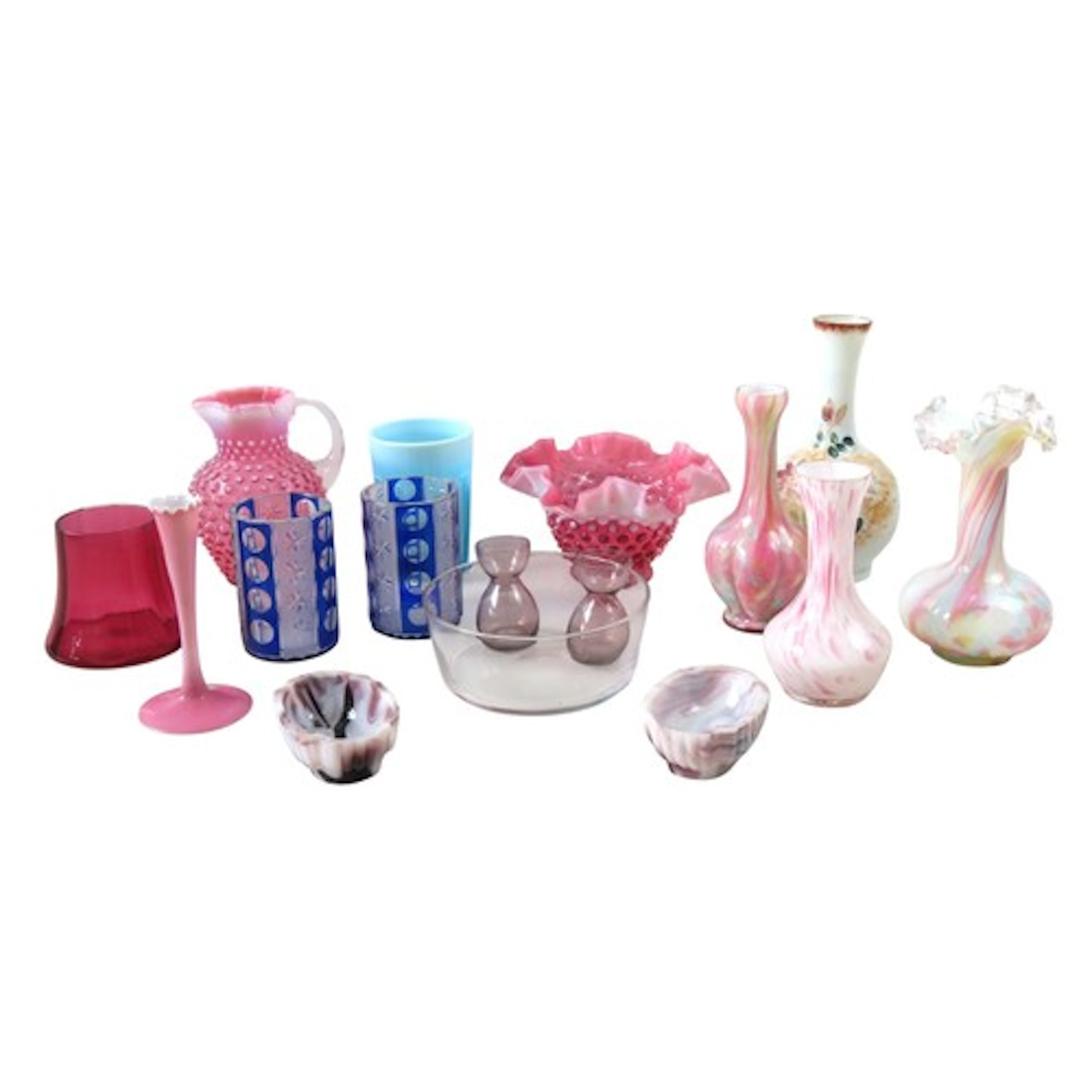 A COLLECTION OF VINTAGE COLOURED GLASS WARE the lot includes...