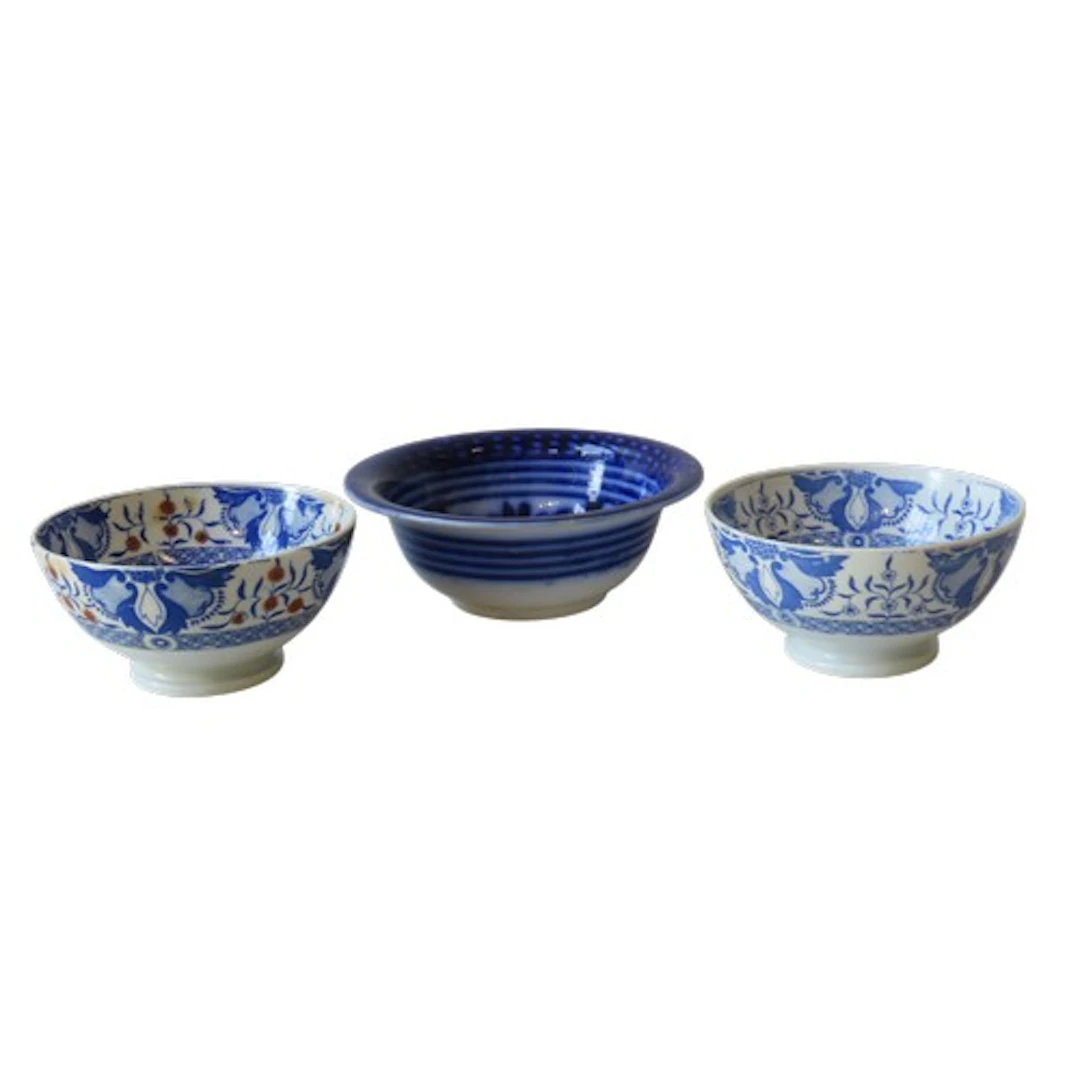 A SCICILIAN BLUE AND WHITE CERAMIC BOWL 9.5 cm high x 16.3 c...