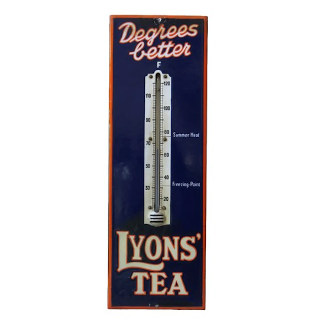 A LYONS' TEA ENAMEL ADVERTISING THERMOMETER/SIGN rectangular...