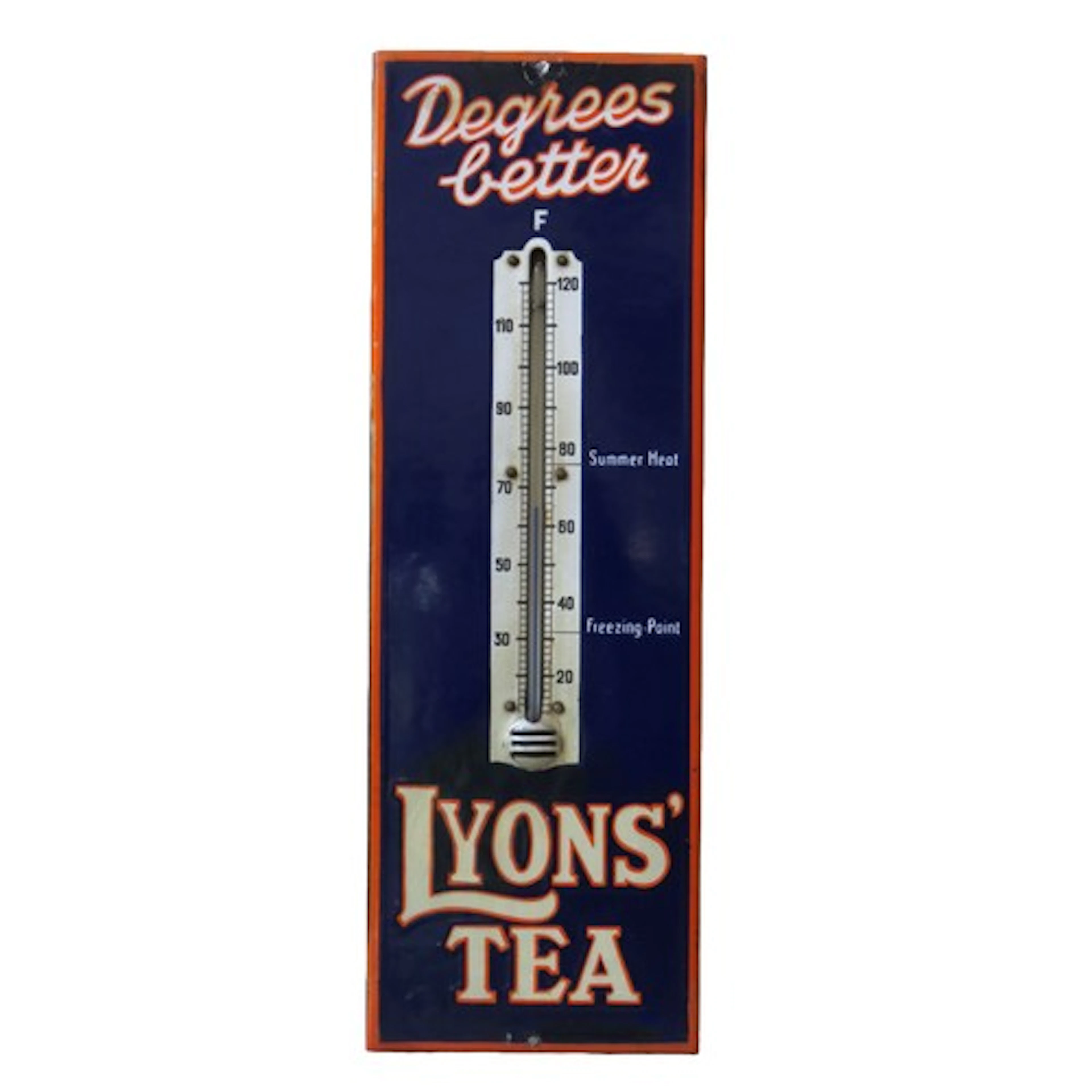 A LYONS' TEA ENAMEL ADVERTISING THERMOMETER/SIGN rectangular...