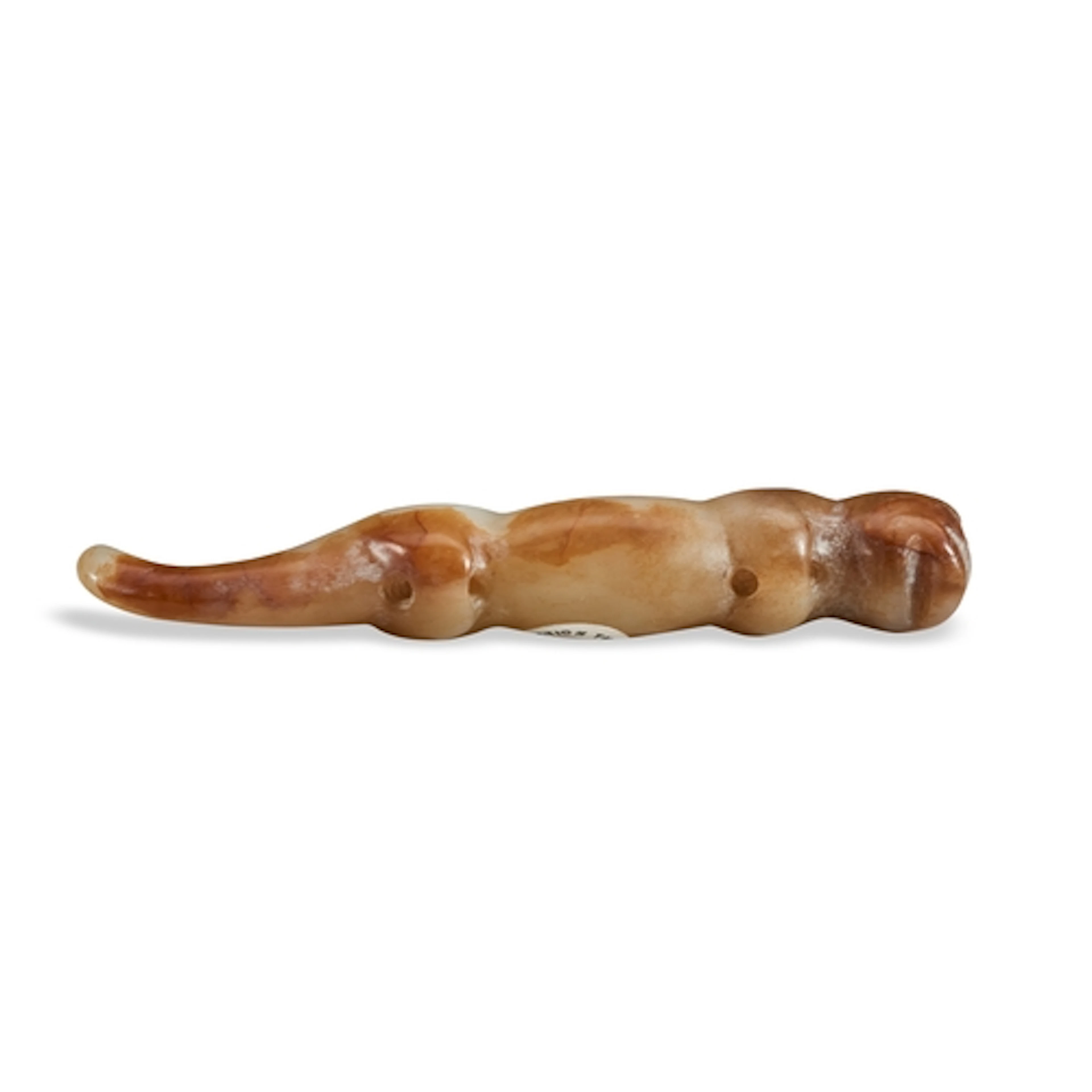 A YELLOW AND RUSSET JADE 'CAT' ORNAMENT MING DYNASTY OR EAR...