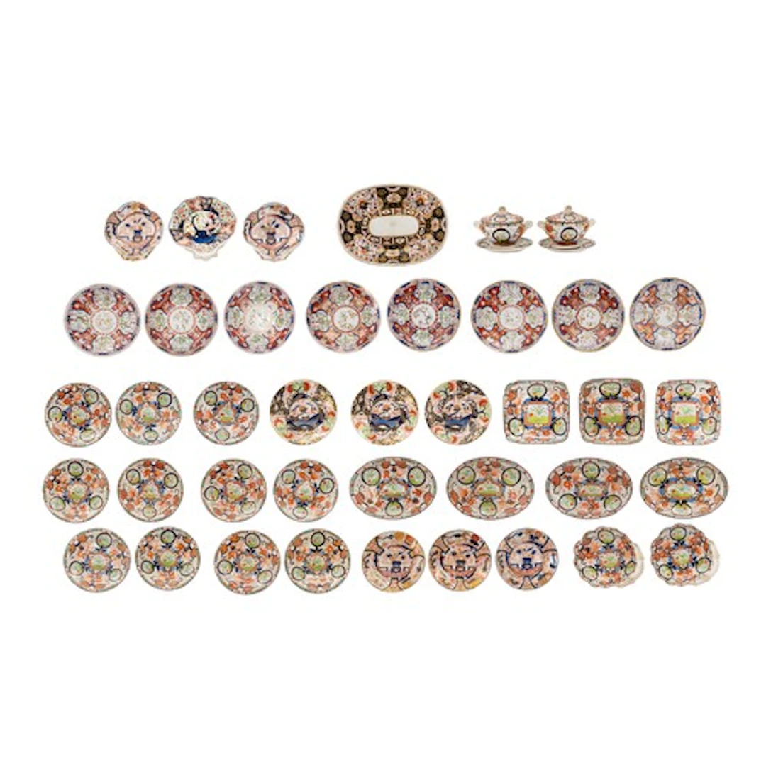 THREE DERBY IMARI PLATES CIRCA 1820s, and various other part...